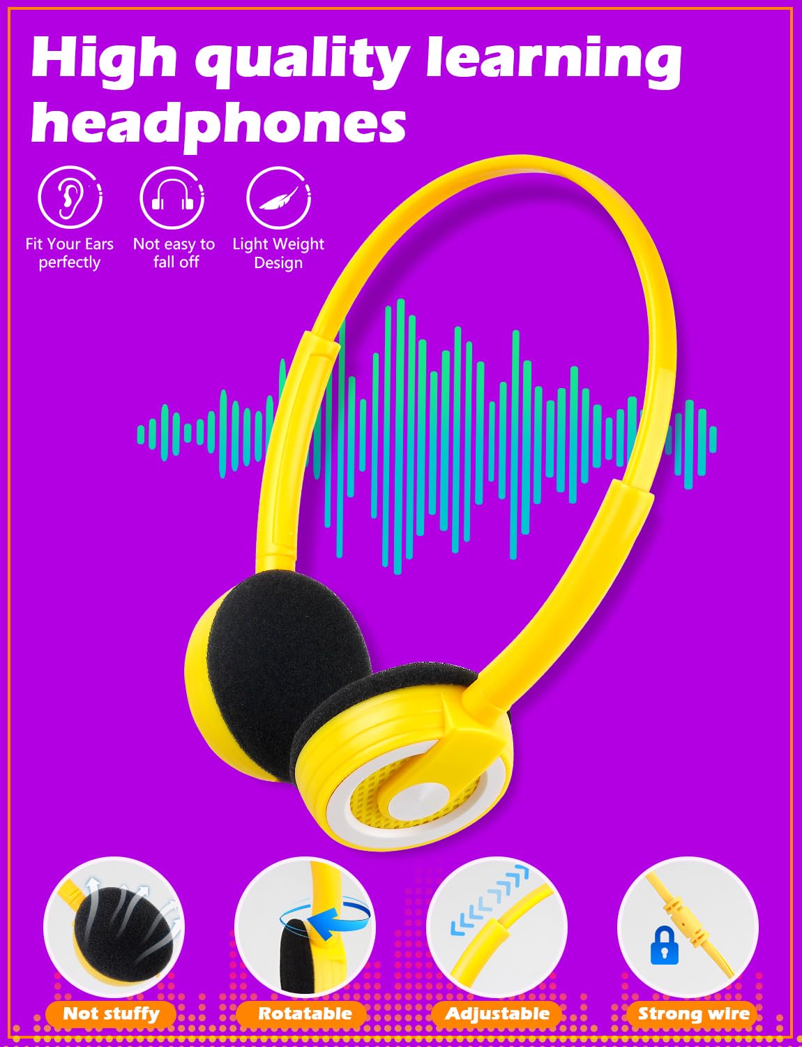 20 Pack Kids Headphones Bulk for Classroom - 3.5mm Jack Wired Headphones for School Students, Children & Teens (10 Mixed Colors) - Durable Headphones for Learning, Online Classes & Homeschooling