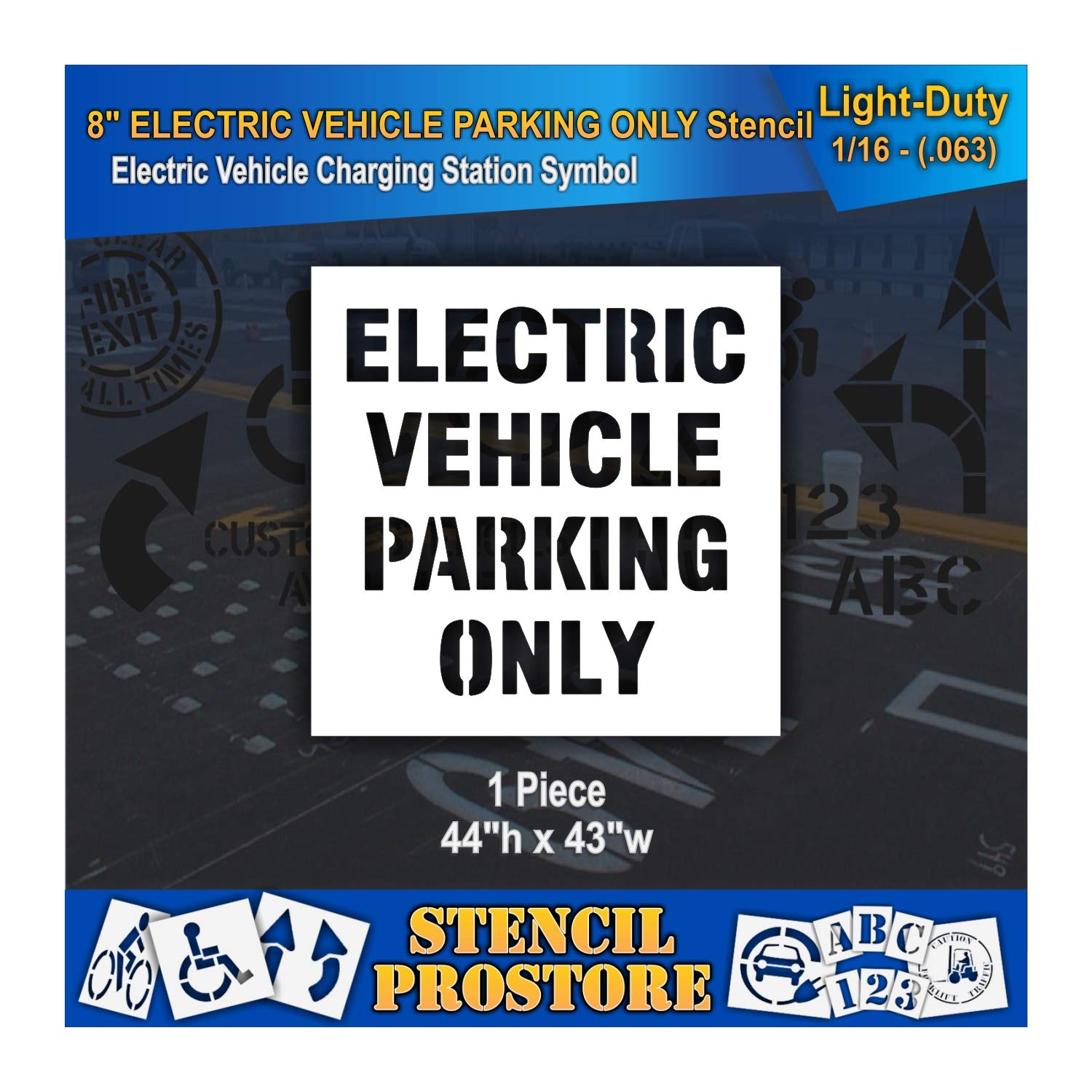 Electric Vehicle Parking ONLY Stencil - 8 Inch Pavement Stencil, 43'' x 44'' x 1/16