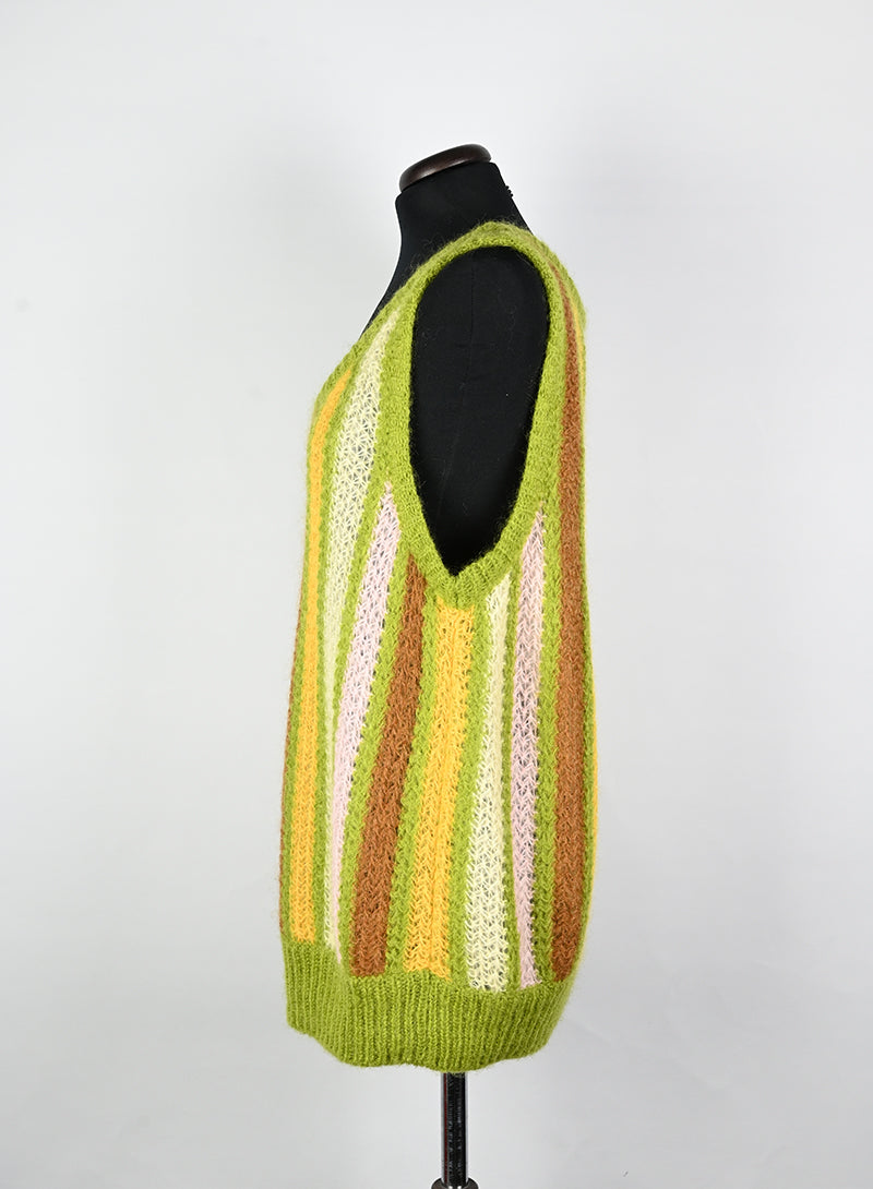 Miu Miu Green Striped Wool Gilet Size 40 - Women's Fashion Vest for Office & Casual Wear