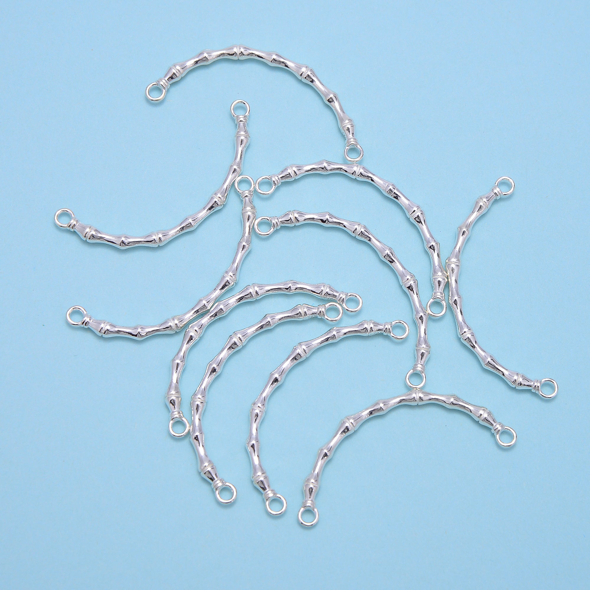 925 Sterling Silver Bamboo Curved Tube Connector - 3x45mm (1 Piece) - Perfect for Jewelry Making, DIY Crafts, and Beading Projects
