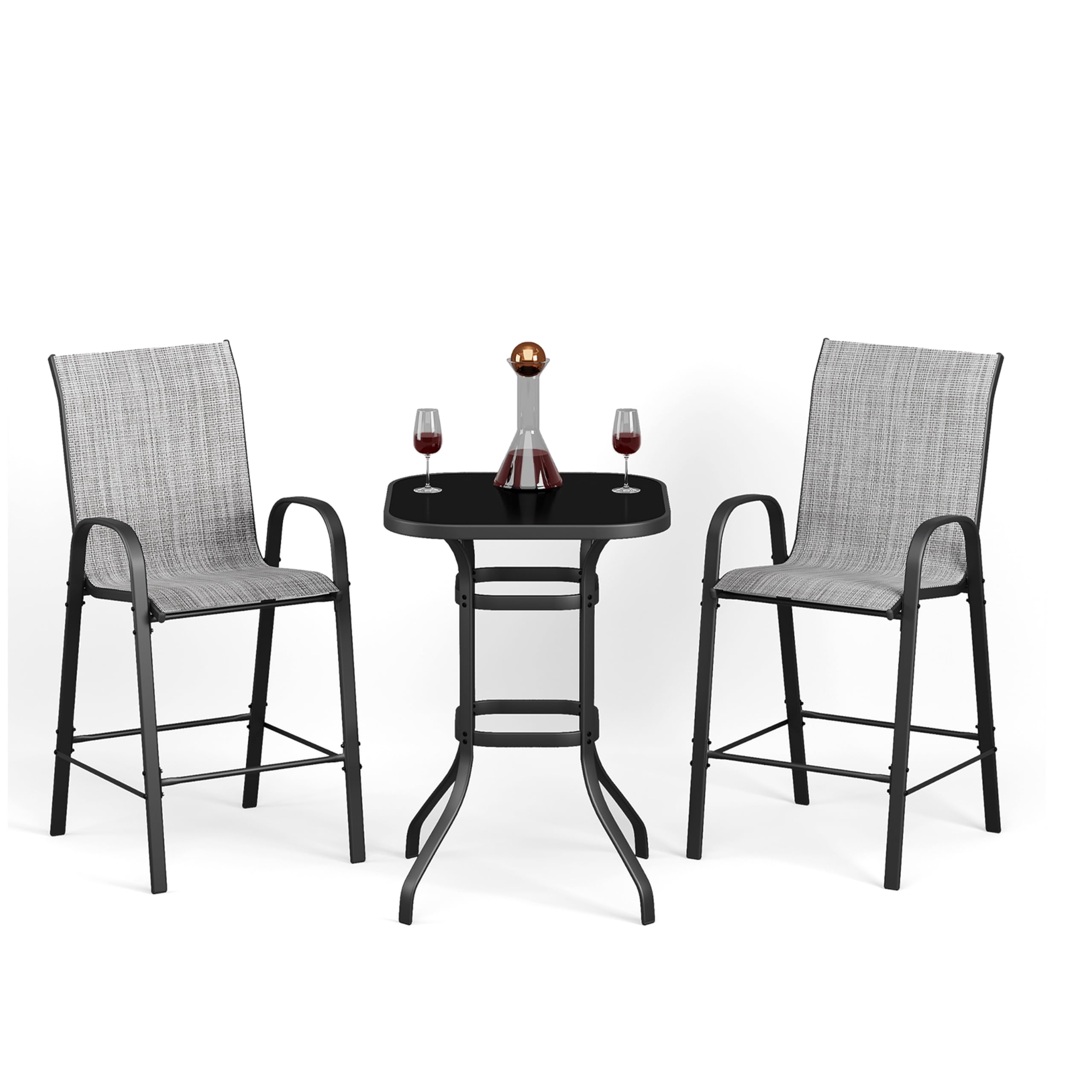 **UDPATIO Outdoor Bar Set - 2 Chairs & High Glass Bar Table, All-Weather Bistro Set for Backyard, Garden, Lawn (Light Grey) - Perfect for Outdoor Dining, Entertaining & Relaxation**