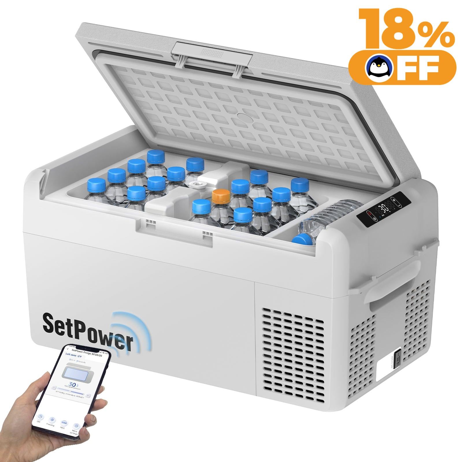 Setpower RF20 21Qt Portable Car Refrigerator - 12V/24V Electric Cooler Freezer for Road Trips, Camping & Outdoor Adventures (Grey)