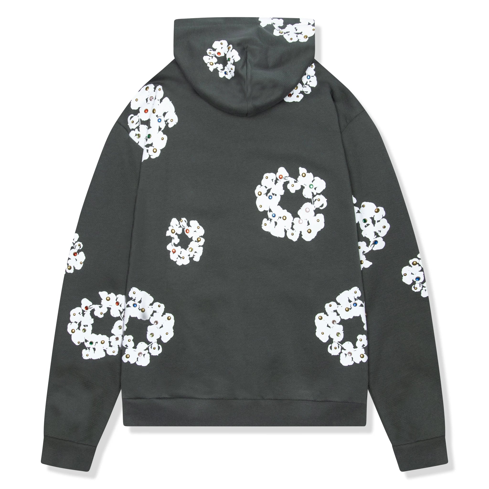 Denim Tears Rhinestone Cotton Wreath Vintage Black Zip Up Hoodie for Men - Stylish Streetwear Jacket for Casual Outfits & Hip Hop Fashion