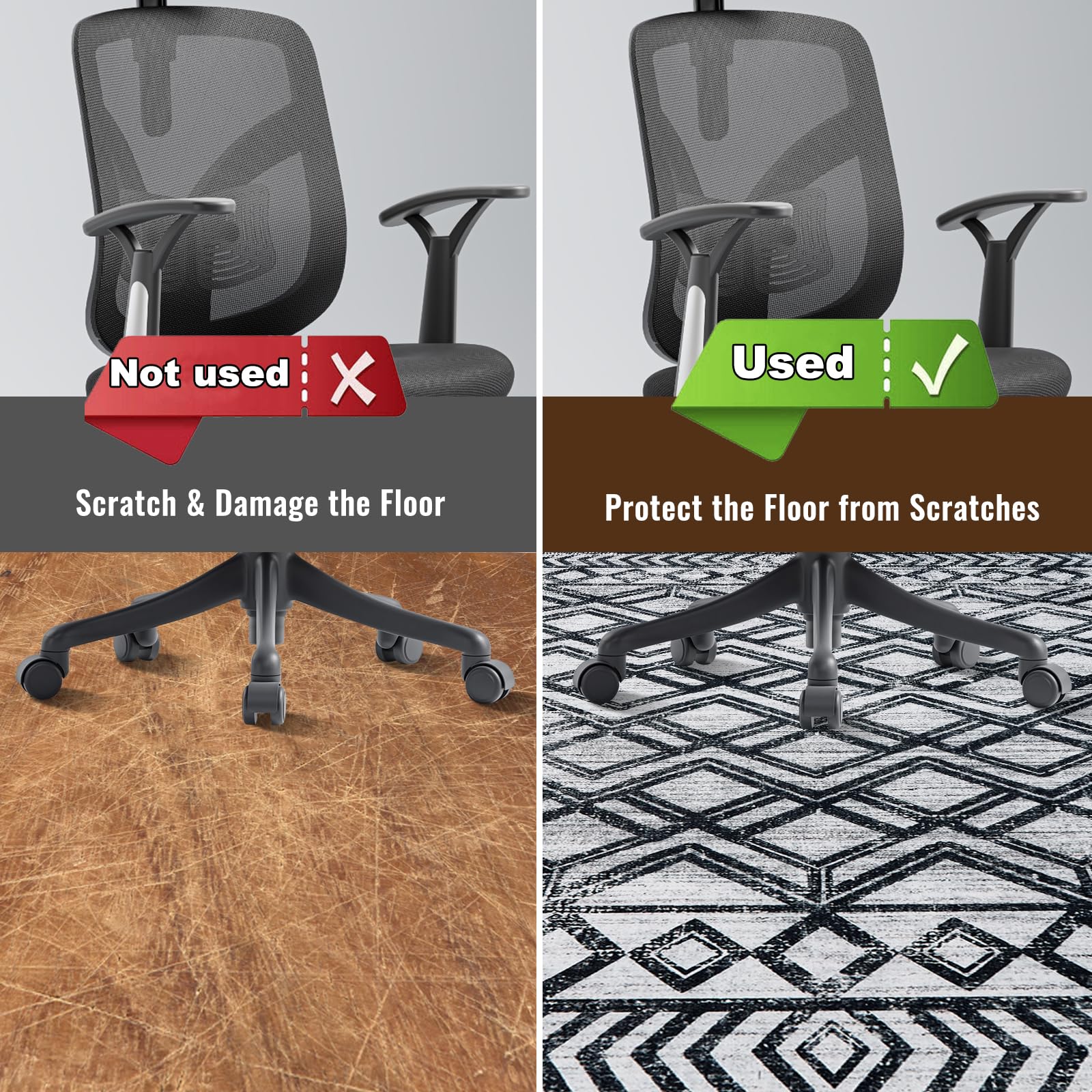 36”x48” Office Chair Mat for Hardwood Floors - Non-Slip Floor Protector with Prismatic Design, Washable Desk Rug for Home & Office Use - Perfect Under Computer Chairs to Protect Hardwood & Tile Floors