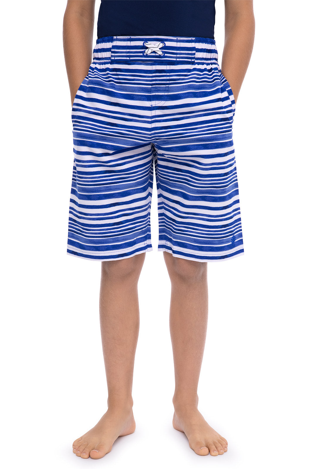 Boys Island Swim Trunks - Quick Dry Swim Shorts with Sailor Watercolor Stripe Design | Perfect for Beach, Pool & Summer Vacation Activities