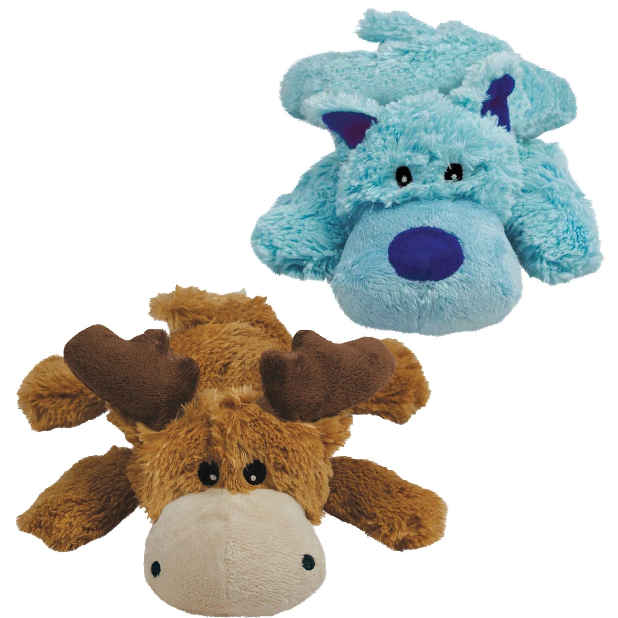 KONG Cozie Marvin The Moose Plush Dog Toy & Medium Cozie Baily The Blue Dog Toy Bundle - Soft Chew Toys for Small to Medium Dogs, Perfect for Cuddling and Playtime at Home or Outdoors