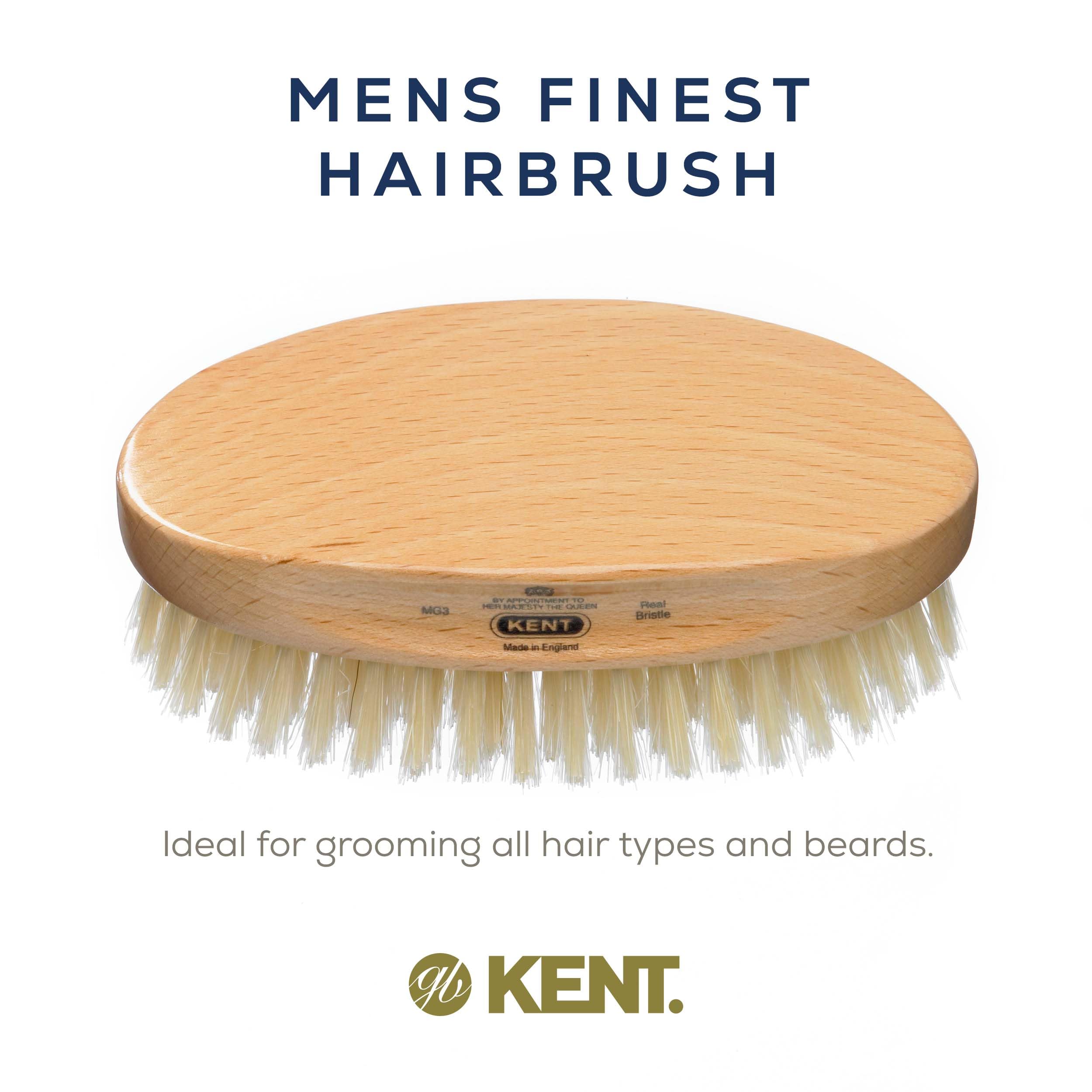 Kent MG3 Finest Men's Hair & Beard Brush – Natural White Boar Bristle for Grooming, Scalp Massage, 360 Waves & Styling | Perfect for Daily Hair Care, Beard Maintenance & Relaxing Scalp Treatment at Home