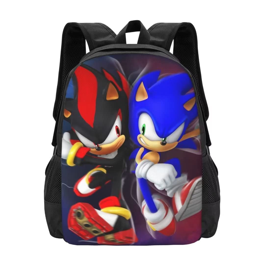 Sonic Hedgehog Backpack - Cute Cartoon Laptop Backpack for Travel & School - Lightweight Daypack with USB Charging Port - Perfect Gift for Sonic Fans (Gaming, College, Commute, Anime Convention)