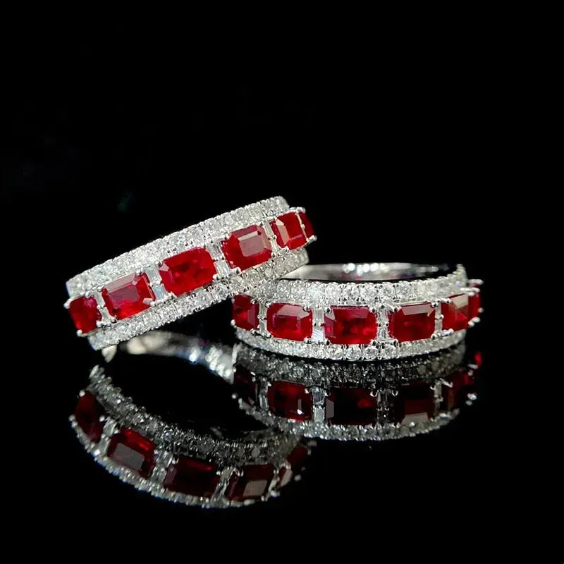 18K White Gold Diamond & Ruby Engagement Ring for Women - Elegant Luxury Wedding Band, Anniversary Gift, Party Jewelry (Perfect for Proposals, Bridal Showers & Special Occasions)