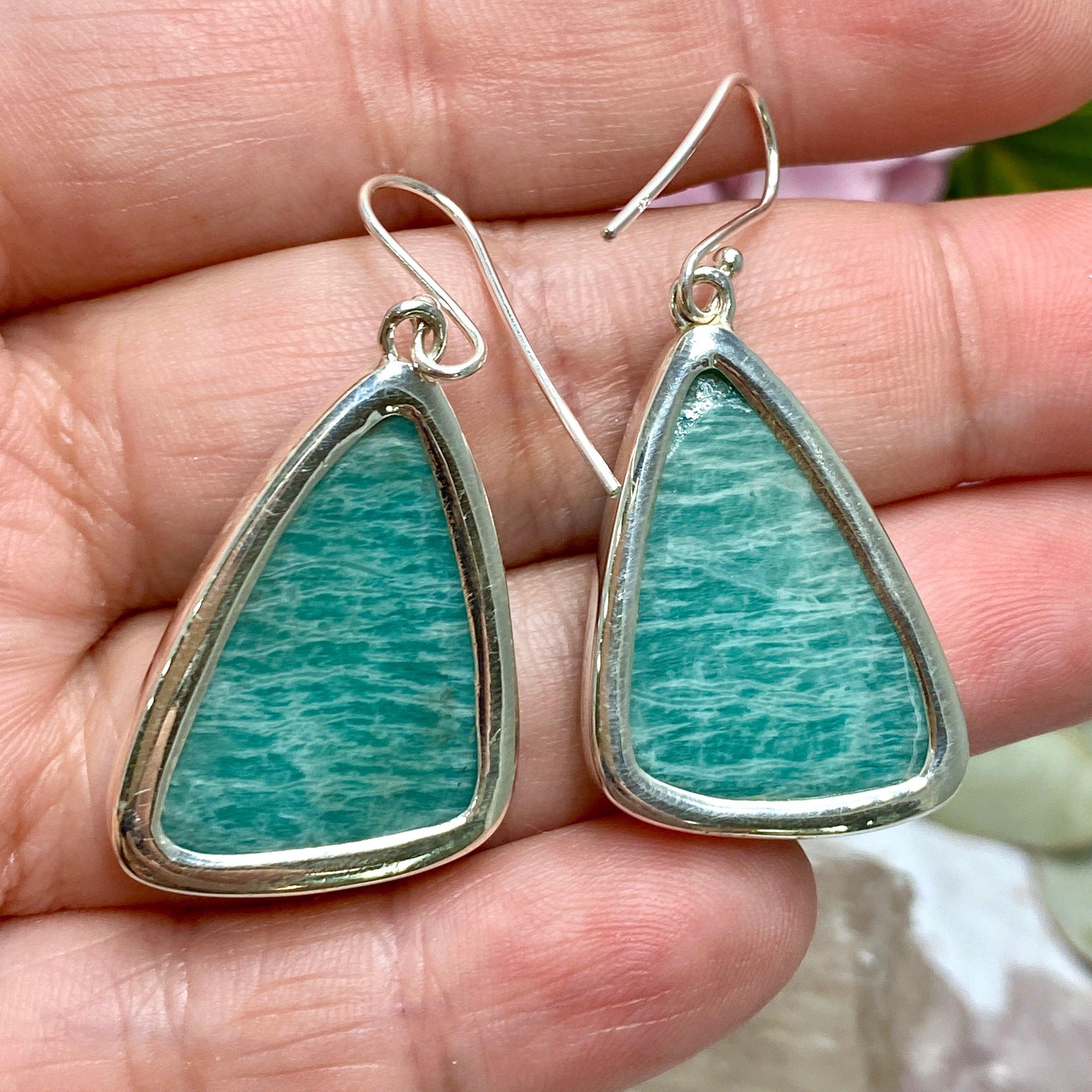 Amazonite Triangular Earrings for Women - Elegant Handmade Gemstone Jewelry KEGJ1241 - Perfect for Parties, Weddings & Everyday Wear