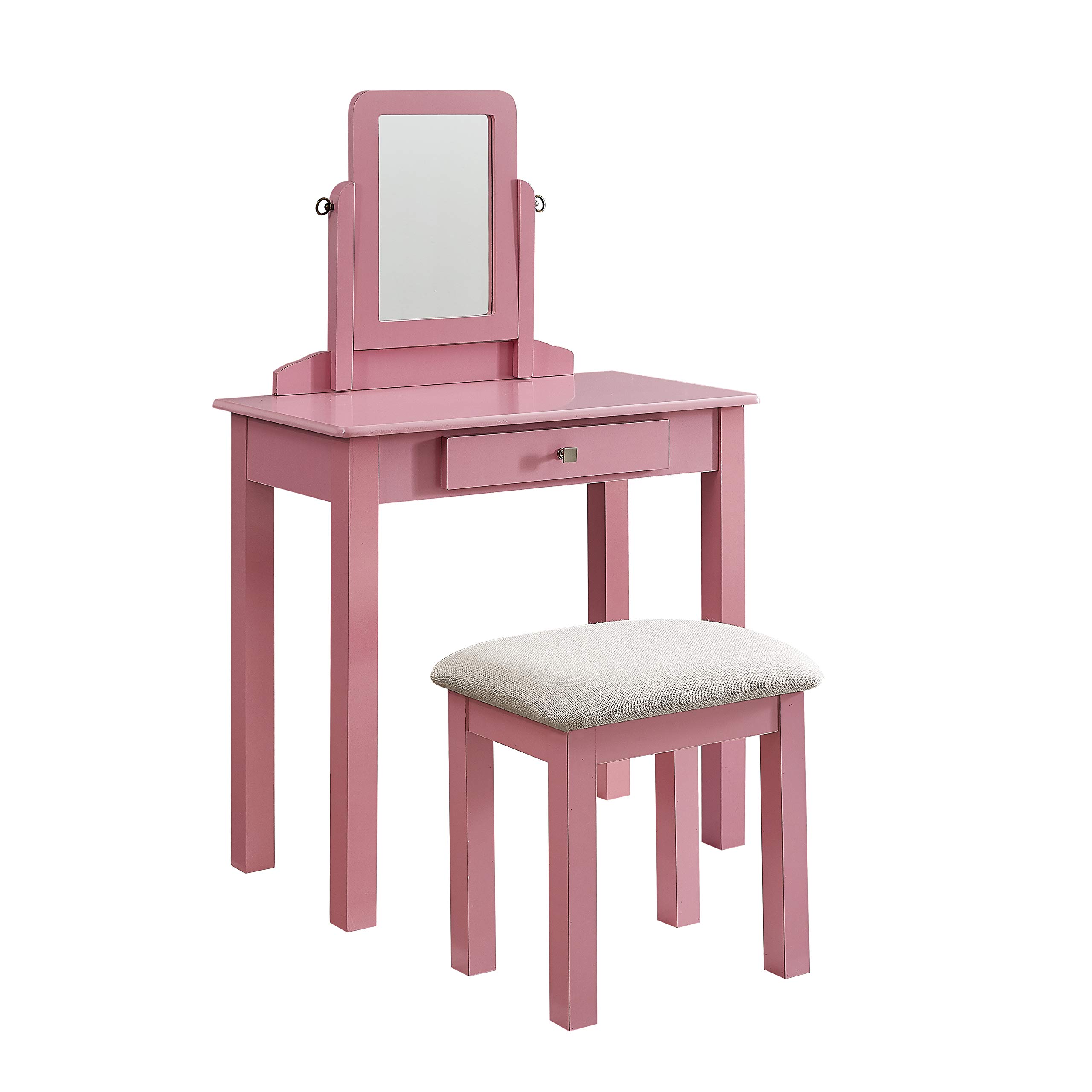 GTU Furniture Transitional Vanity Set with Mirror & Stool - Pink Makeup Dressing Table for Bedroom, Bathroom & Dorm Room | Elegant Vanity Desk with Storage & Adjustable Mirror