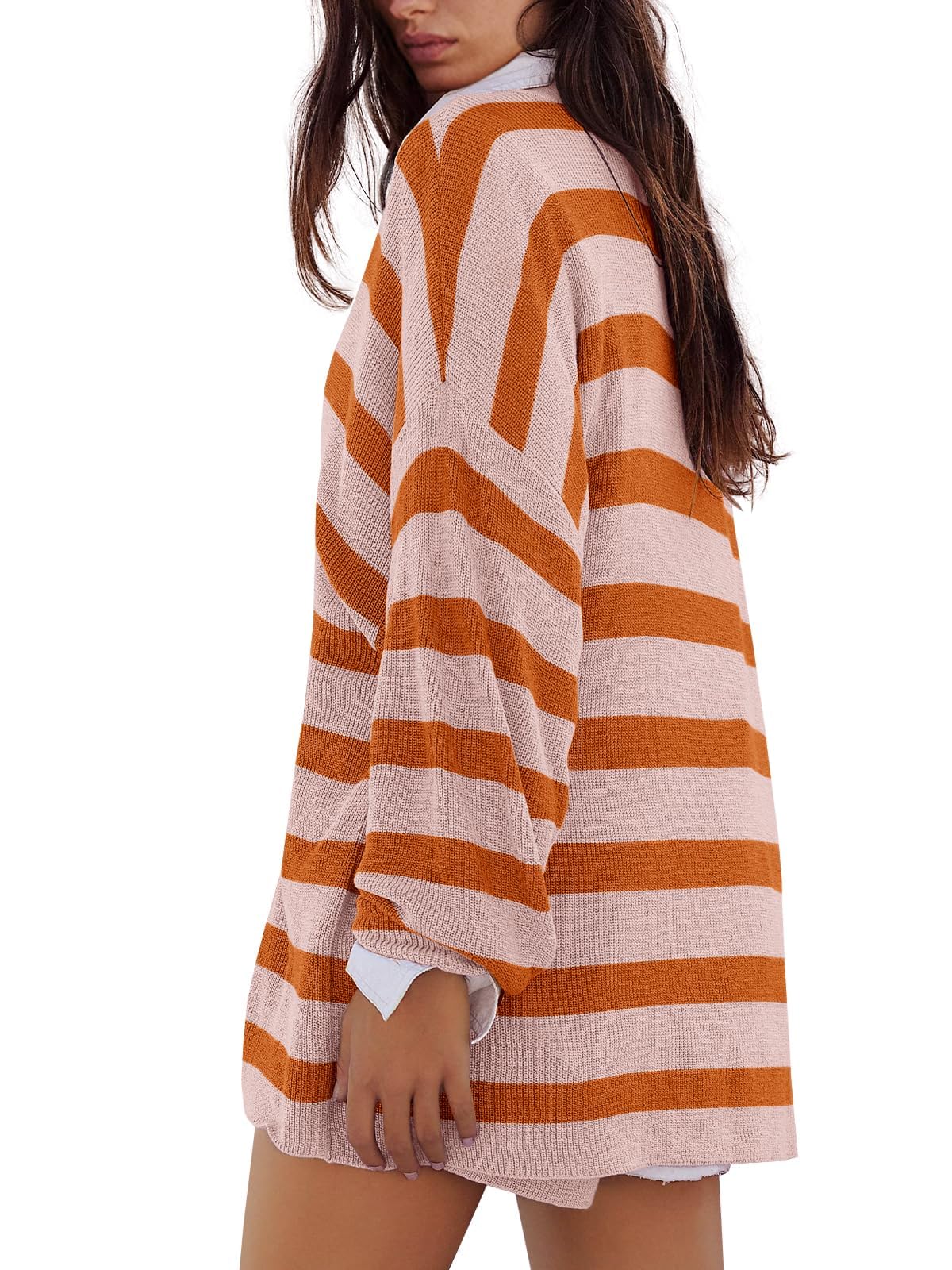 Panadila Women's Striped Sweater Set - Oversized Lounge Pajama Set with Long Sleeve Top and Shorts | Cozy Matching Outfit for Home, Sleepwear & Casual Wear