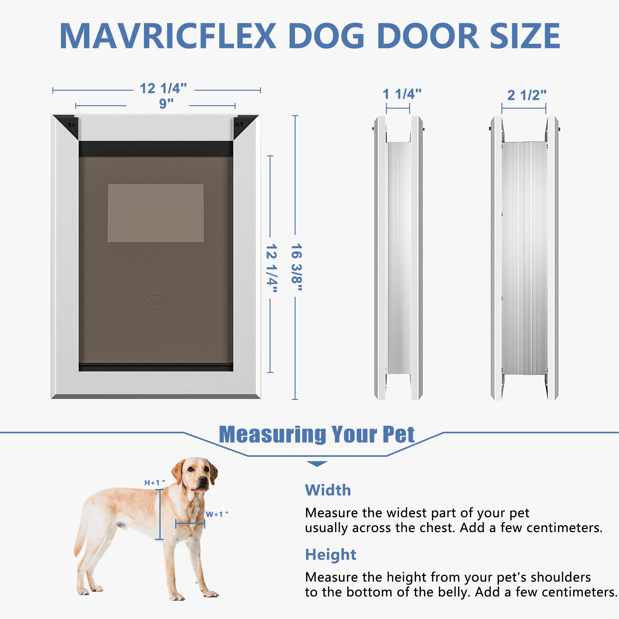 MAVRICFLEX Heavy Duty Dog Door - Double Sliding Lock Panel, Energy Efficient Rugged Aluminum Pet Door for Large Dogs Up to 40lbs - Easy Installation with Magnetic Flap - Perfect for Backyard, Patio & Indoor Use