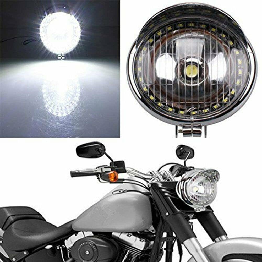 5 Inch Chrome Motorcycle LED Headlight - 27 LED Angel Eye Universal Front Lamp for Bobber Chopper Cruisers | High Visibility Night Riding & Custom Bike Upgrade