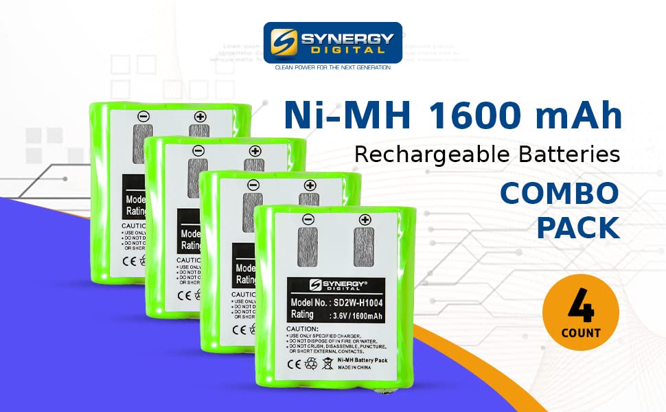 Synergy Digital 2-Way Radio Rechargeable Batteries Ni-MH 3.6V 1600mAh - 4 Pack Combo for Motorola TalkAbout T6530 Walkie Talkie - Perfect for Outdoor Adventures, Camping, Hiking & Emergency Communication
