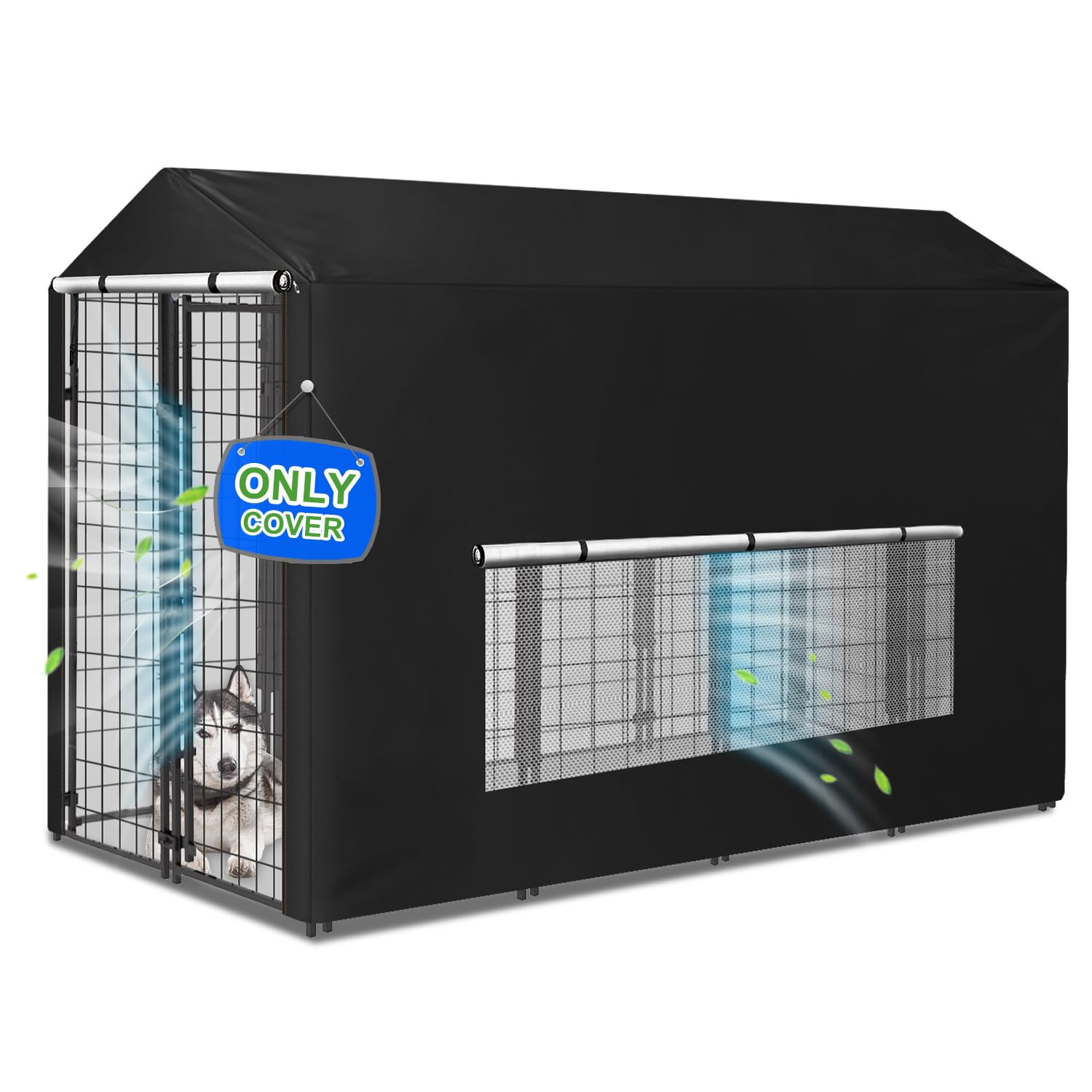 **Large Waterproof Outdoor Dog Kennel Cover with Anti-UV Mesh Window & Clear View Panel - Fully Enclosed Shade for Playpen, Crate, or Patio - Perfect for Sun Protection & Rainy Days**