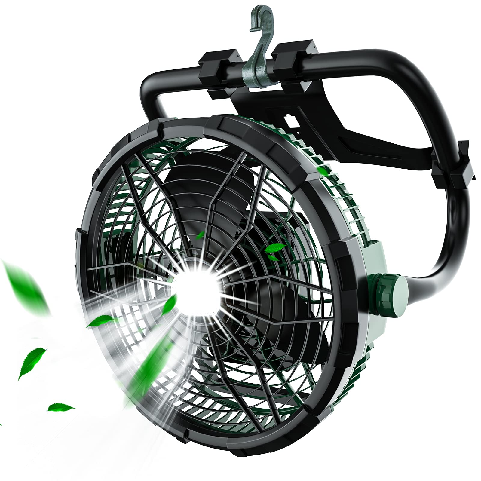 12-Inch High Velocity Cordless Floor Fan with Light - 14400mAh Battery Powered, Stepless Speed Control - Portable Industrial Fan for Gym, Camping, Travel, Home & Outdoor Use