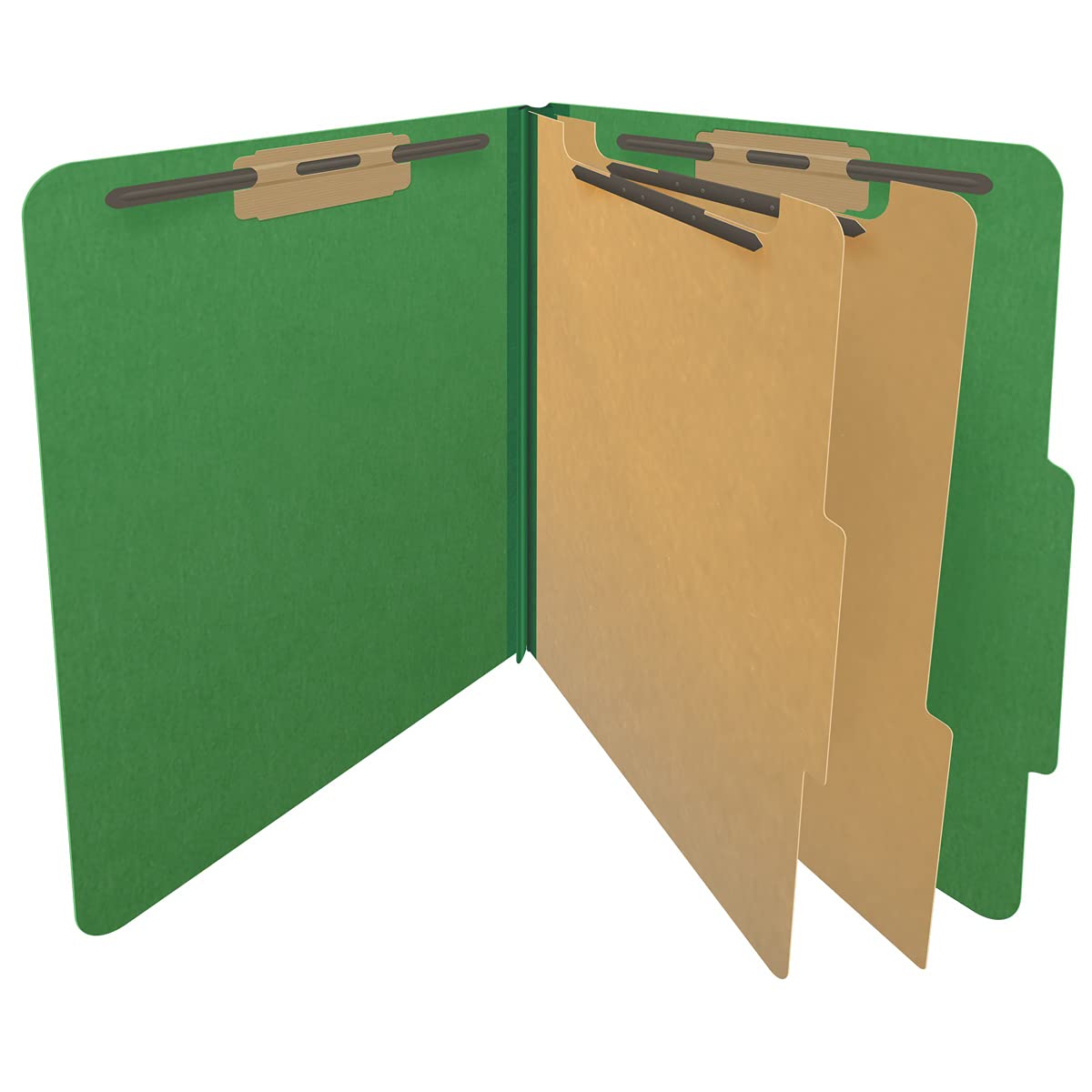 25-Point Pressboard Classification Folders - 2/5 Cut ROC Top Tab, Letter Size, 2 Dividers, Moss Green (Box of 10) - Perfect for Office Organization, School Projects & Document Filing