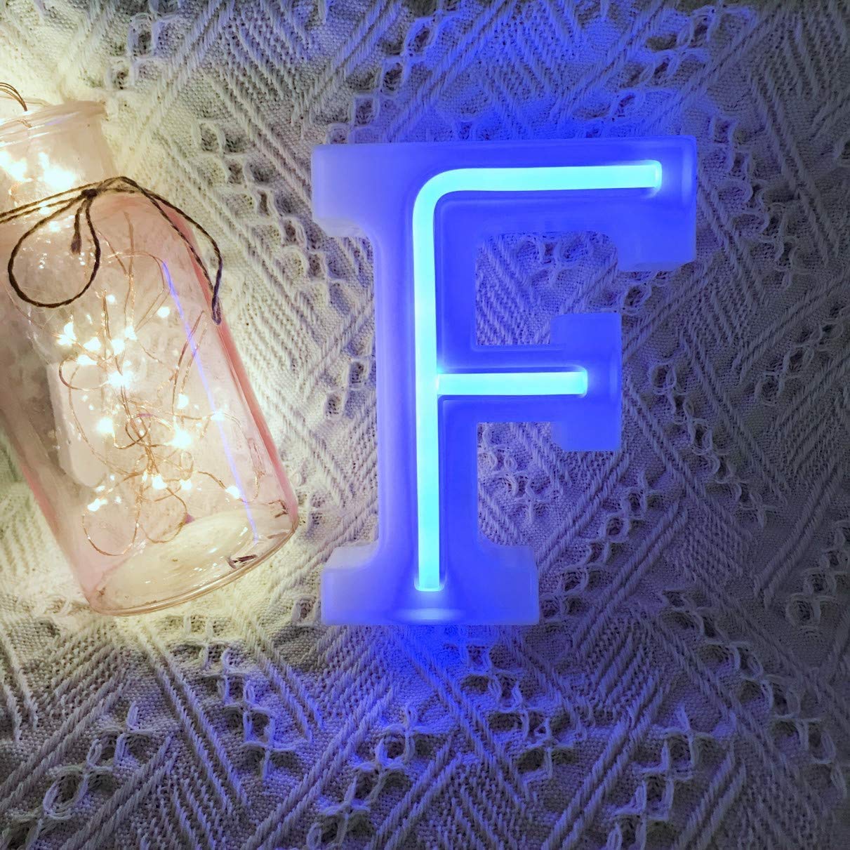 LED Neon Letter Lights - Custom Light Up Marquee Signs with Battery/USB Power (Blue, Letter F) - Perfect for Home Decor, Parties, and Business Signage