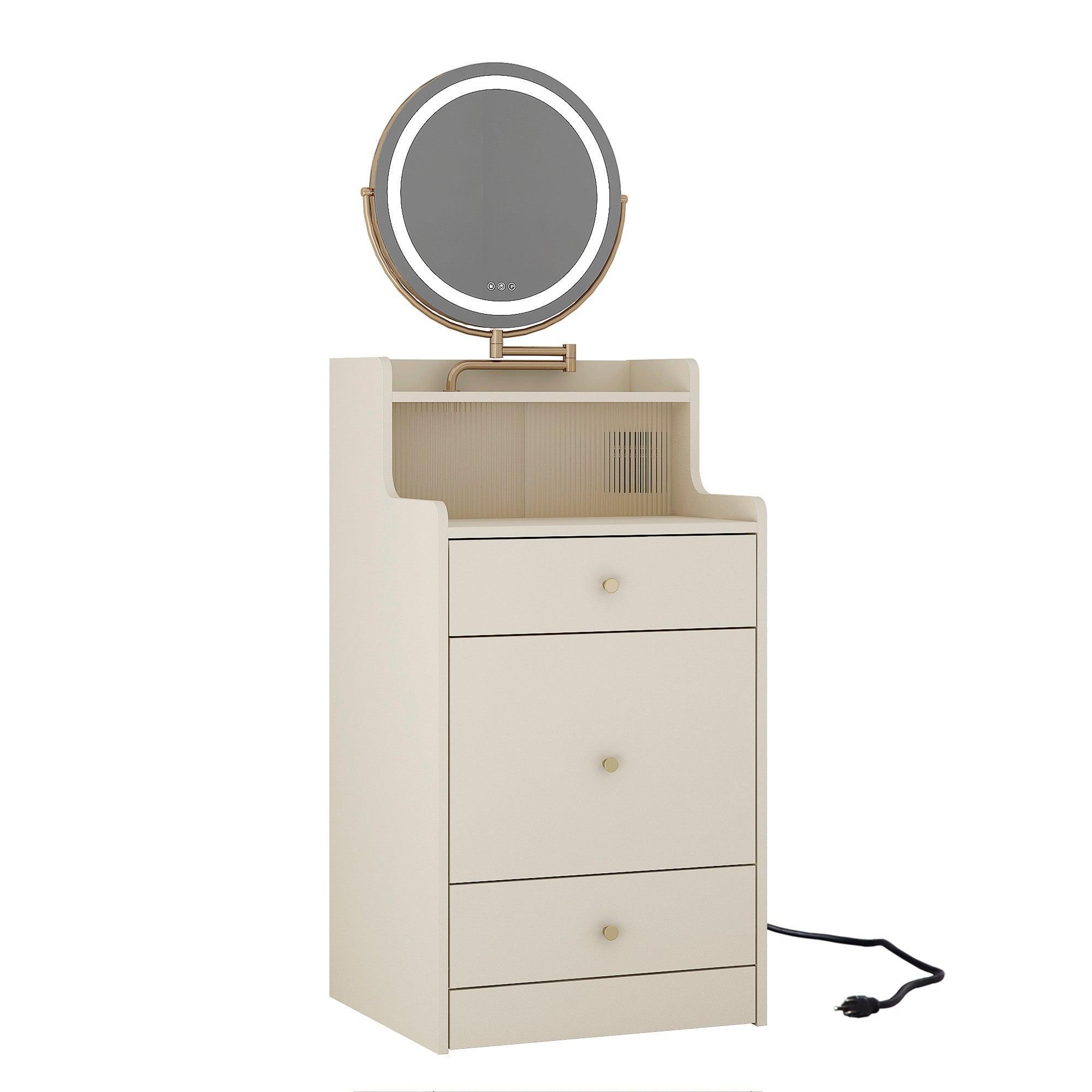 3 in 1 Vanity Desk with LED Mirror, 3 Drawers & Upholstered Stool - Compact Makeup Dressing Table with Lights for Bedroom, Bathroom & Dorm Room Organization