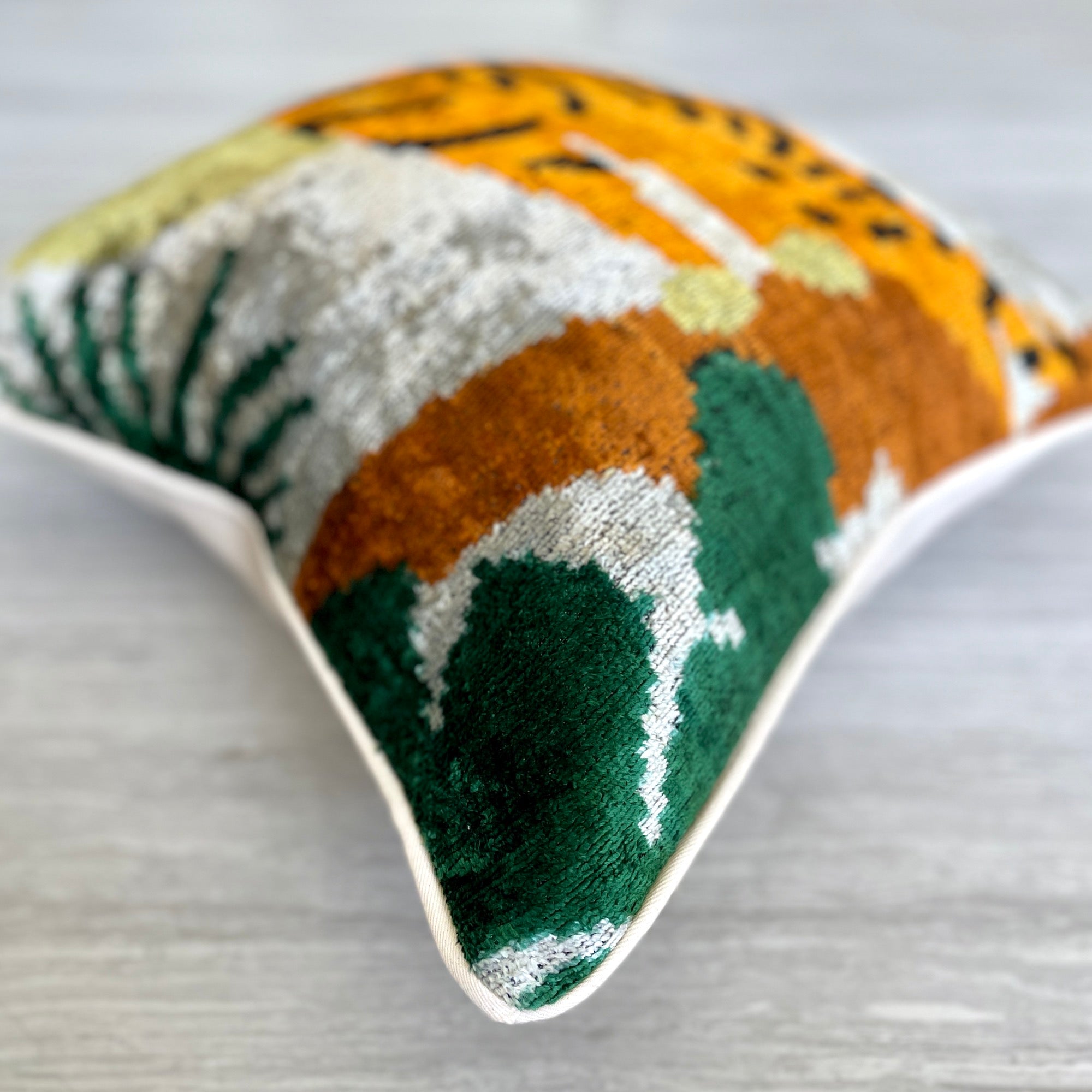 Luxury Velvet Ikat Tiger Print Cushion Cover - Bohemian Home Decor Pillow Case for Sofa, Bed, Living Room & Nursery