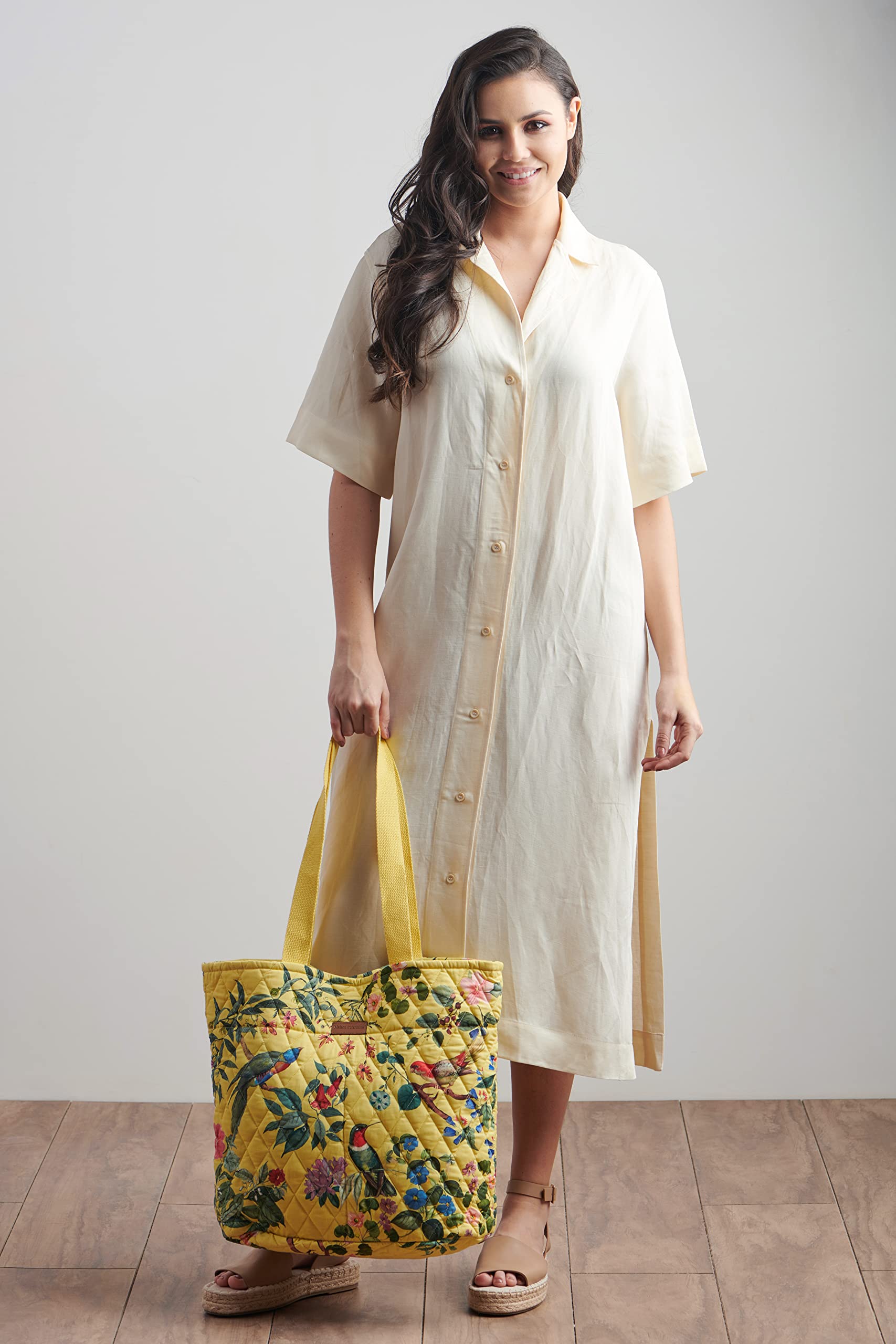 Maison d'Hermine Quilted Cotton Tote Bag with Zipper Pockets & Detachable Pouch - Stylish Shopping, Work, Travel & Lunch Bag for Women | Durable Grocery & Office Essentials Carrier