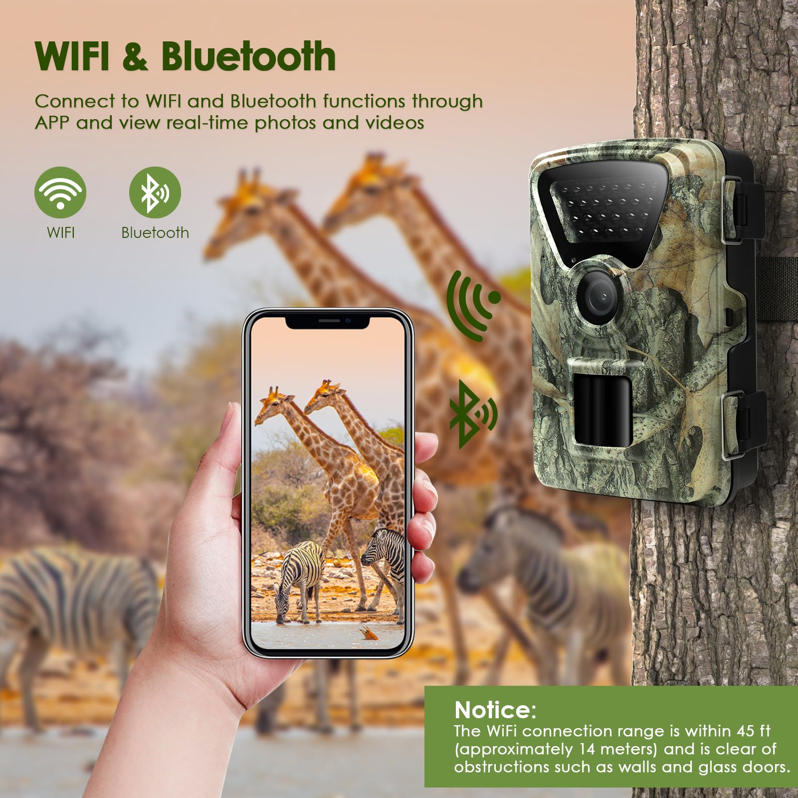 MAXDONE WiFi Trail Camera 1440P 32MP - No Glow Night Vision, Motion Activated, Waterproof IP66, Bluetooth Game Camera for Wildlife Monitoring, Deer Hunting & Outdoor Security - 0.2s Trigger Speed - Perfect for Backyard Surveillance, Forest Exploration & Hunting Trips