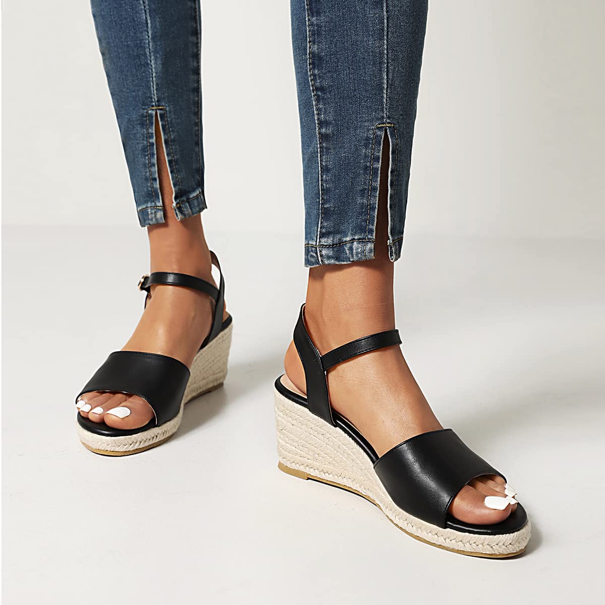 Scaroruki Women's Fashion Wedge Sandals with Woven Heel - Comfortable High Heels for Summer, Beach, and Casual Outings