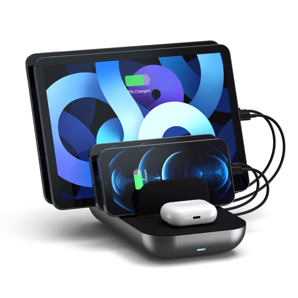 Satechi Dock5 Multi-Device Charging Station with Wireless Charging Pad - Fast Charger for iPhone, Android, AirPods & Smartwatches - Perfect for Home, Office & Travel Organization