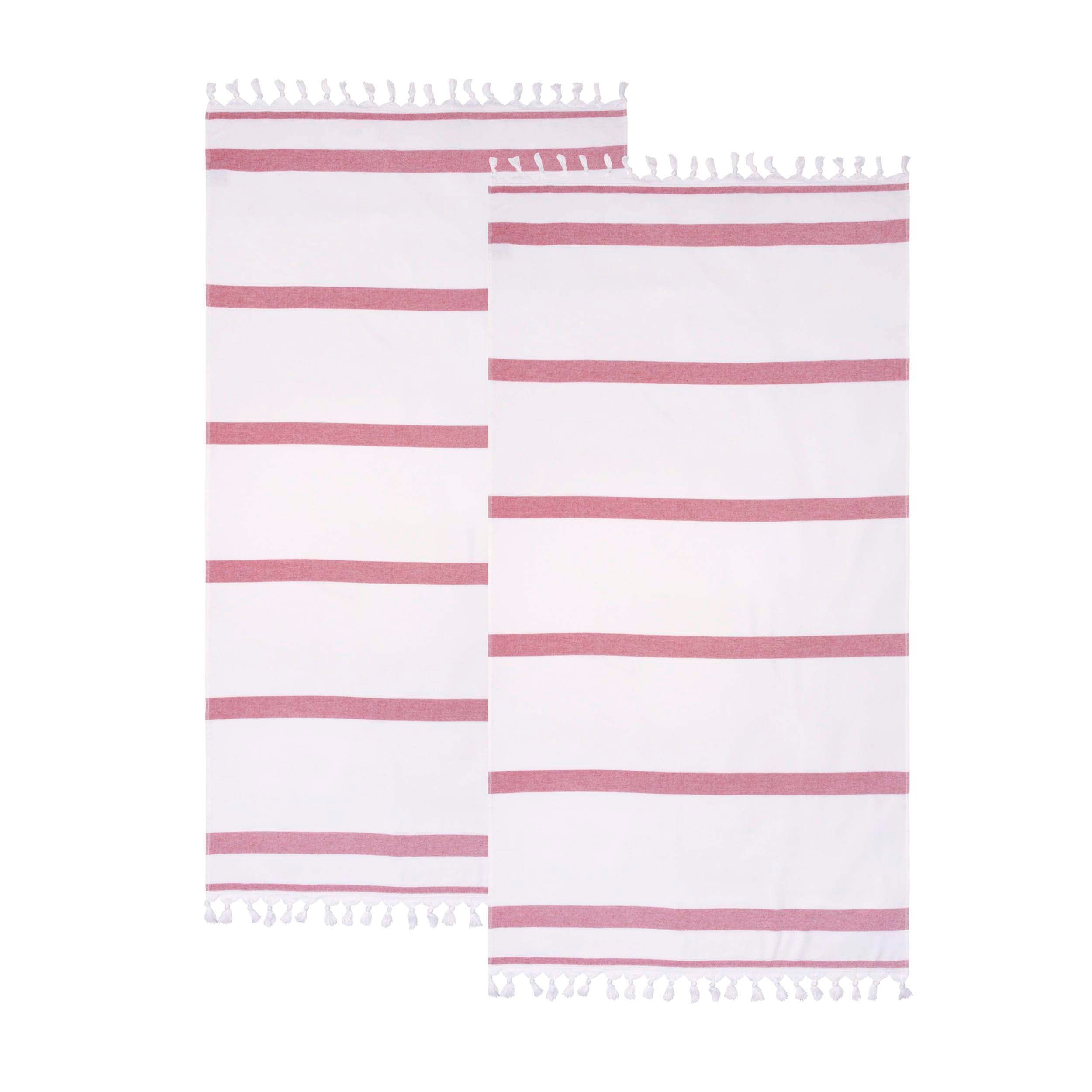 Premium Tropical Cabana Stripe Fouta Beach Towel Set - 2 Piece Quick Dry Bath Towels with Decorative Tassels | Perfect for Pool, Beach, Vacation & Spa Days