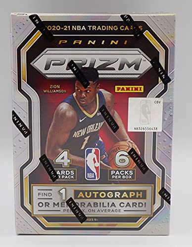 2020-21 Panini Prizm NBA Basketball Trading Cards Box - Guaranteed 1 Autograph or Memorabilia per Box - 6 Packs of 4 Cards Each - Perfect for Collectors, Investors & Fantasy Basketball Fans