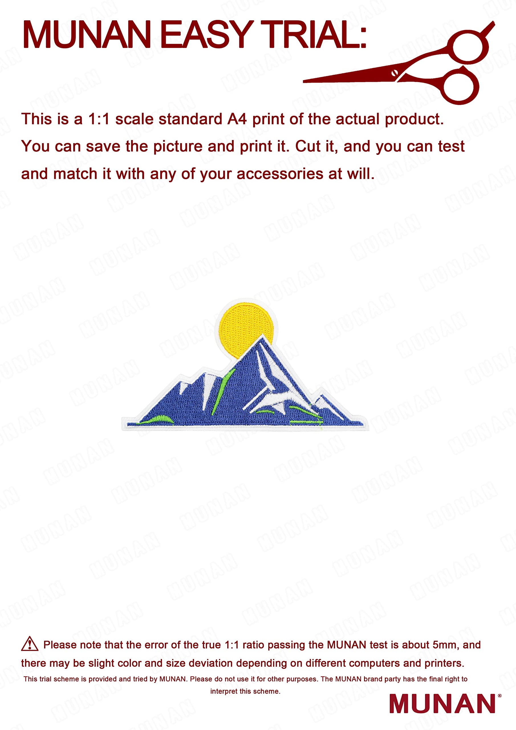 MUNAN Mountain Embroidered Iron On Patch - Sew On Applique Badge for Jackets, Hats, Backpacks & DIY Crafts - Outdoor Adventure & Camping Style Accessory
