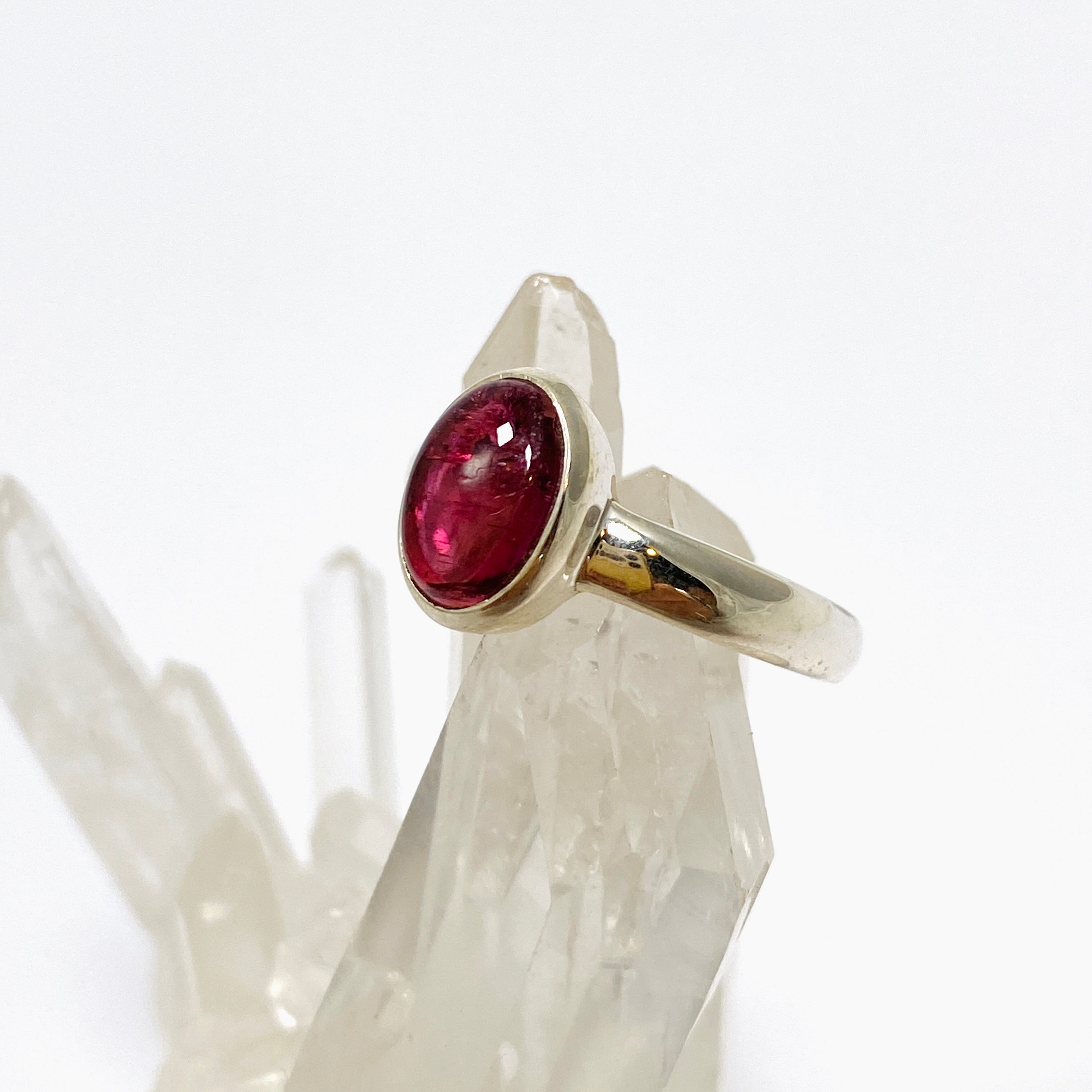 Natural Pink Tourmaline Oval Cabochon Sterling Silver Ring Size 6.5 - Elegant Birthstone Jewelry for Women, Perfect for Valentine's Day Gift & Everyday Wear