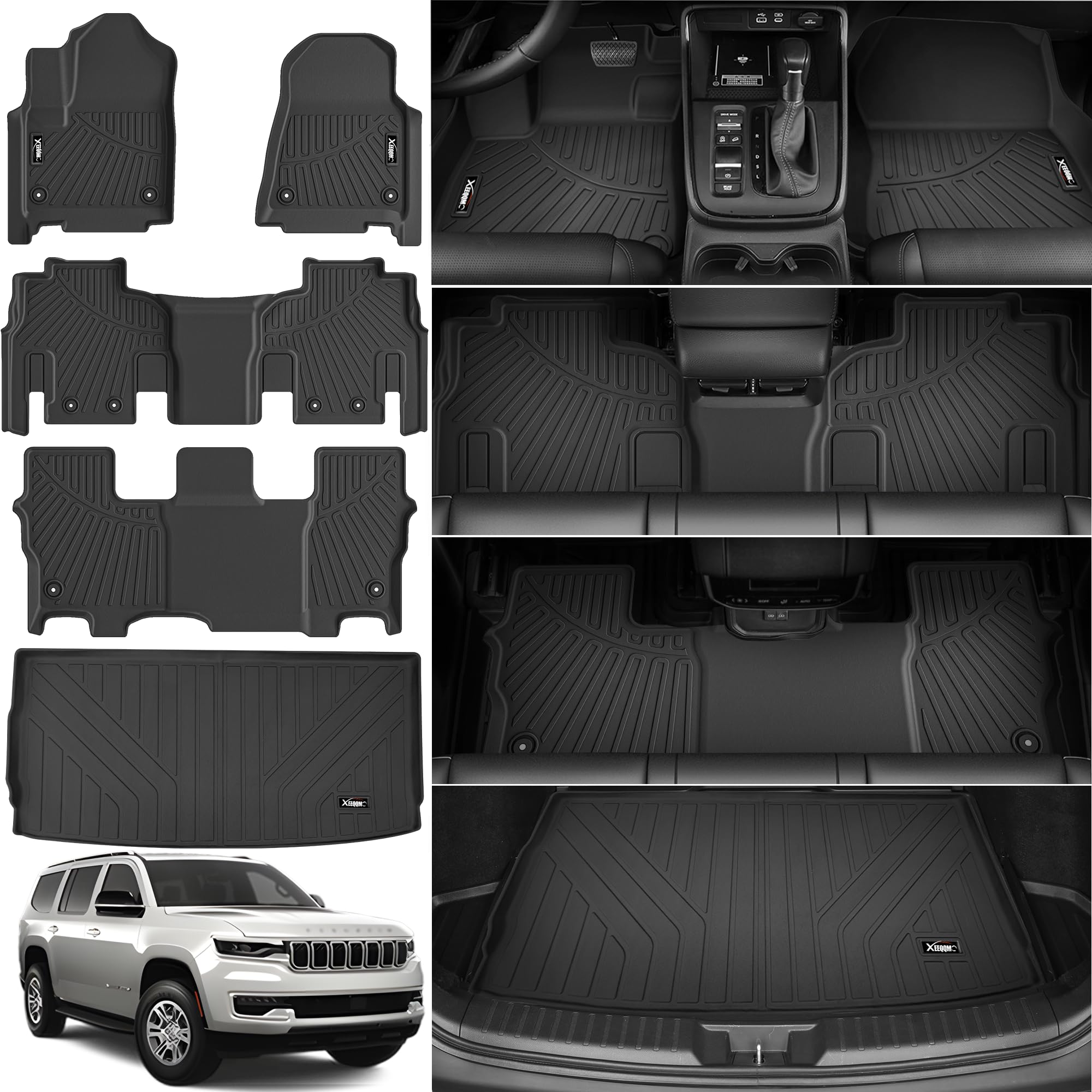 2022-2025 Jeep Grand Wagoneer All-Weather TPE Floor Mats Set - 8 Seater 3-Row Custom Fit Floor Liners with Cargo Trunk Mat | Durable Protection for Mud, Snow & Spills | Perfect for Family Road Trips & Off-Road Adventures