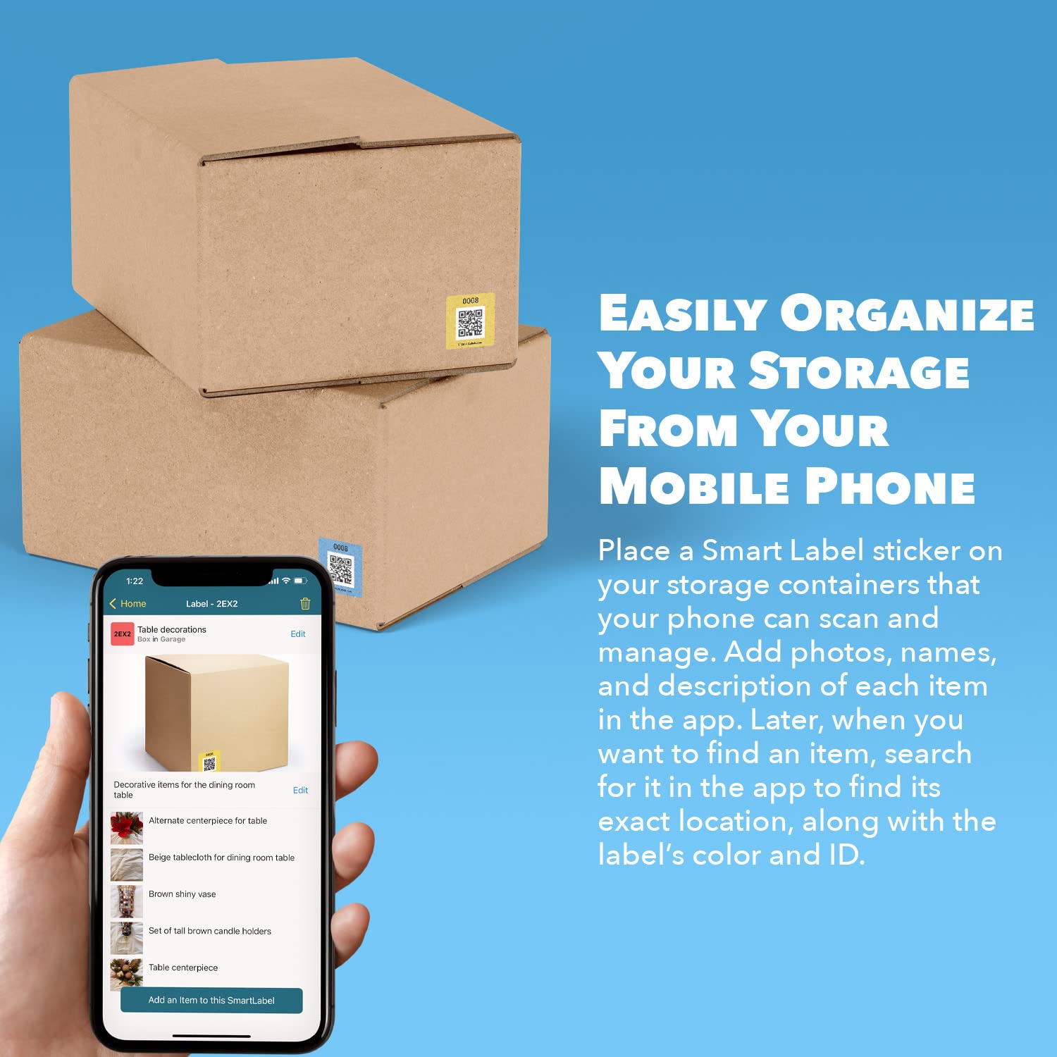 48 Pack Smart QR Code Stickers for Storage & Inventory Tracking - Made in USA | Organize Storage Units, Moving Supplies & App Inventory Management | Perfect for Home Organization, Warehouse Labeling & Business Asset Tracking