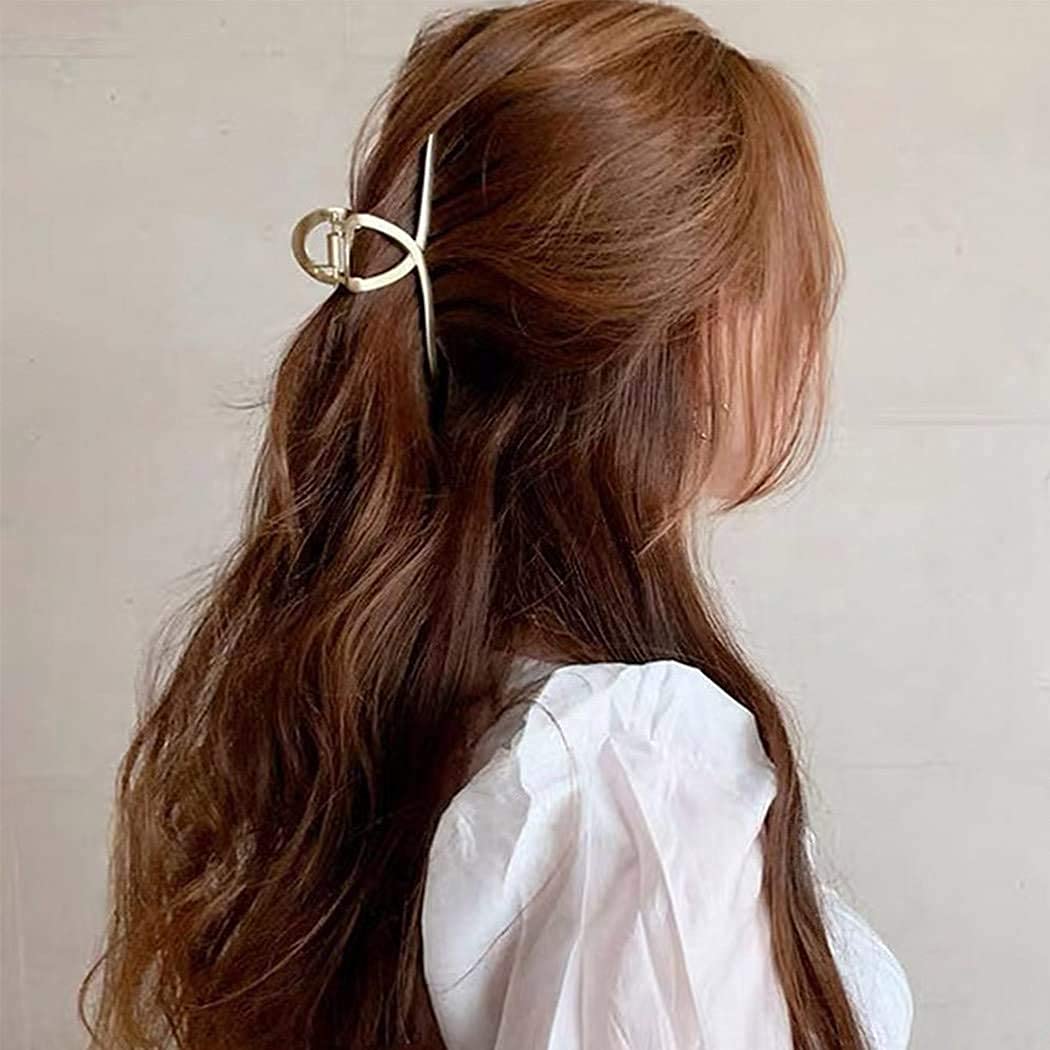 Gold Metal Hair Claw Clips for Women - 2PCS (Thick/Thin Hair) - Perfect for Work & Travel