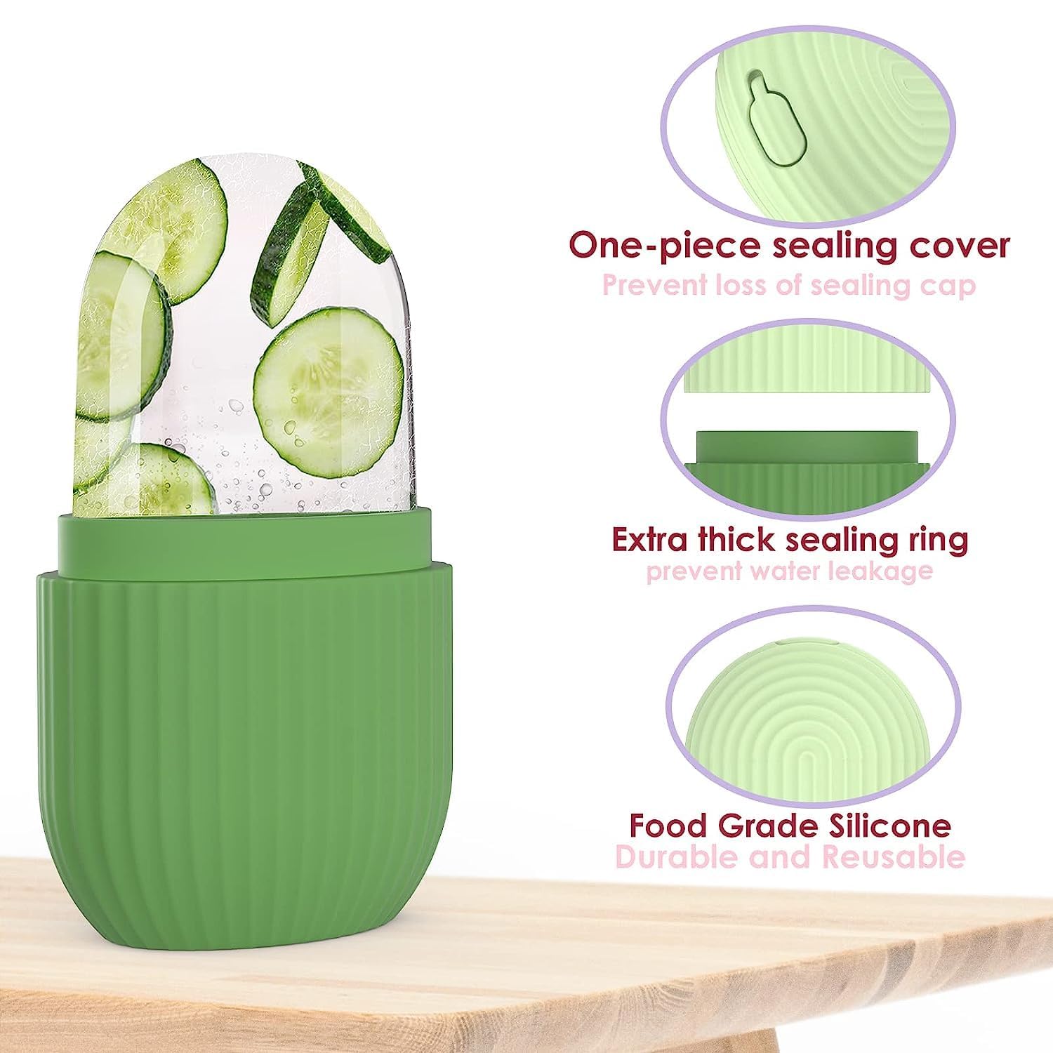 KBS Ice Roller for Face Massager - Pack of 2, Cooling Face & Eye Roller for Neck & Body, Reduces Puffiness, Dark Circles & Migraine Pain - Reusable Silicone Ice Massage Tool (Green) - Perfect for Skincare Routine & Post-Workout Recovery