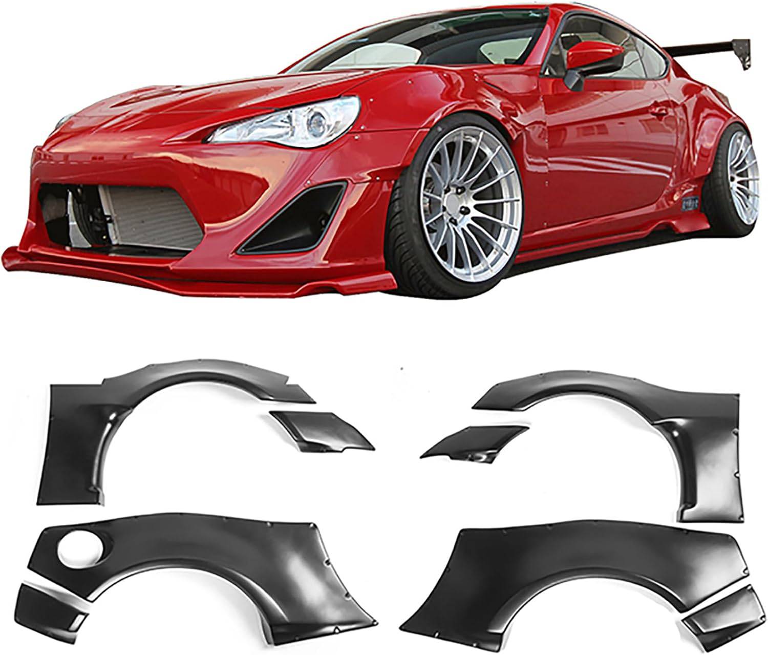 Fender Flares Wide Body Kit for 2013-2016 Scion FR-S / 2013-2020 Subaru BRZ / 2017-2020 Toyota 86 - GR Style Black ABS Plastic Wheel Arch Covers - Front & Rear Left Right Side Protection - Perfect for Off-Roading & Custom Car Styling