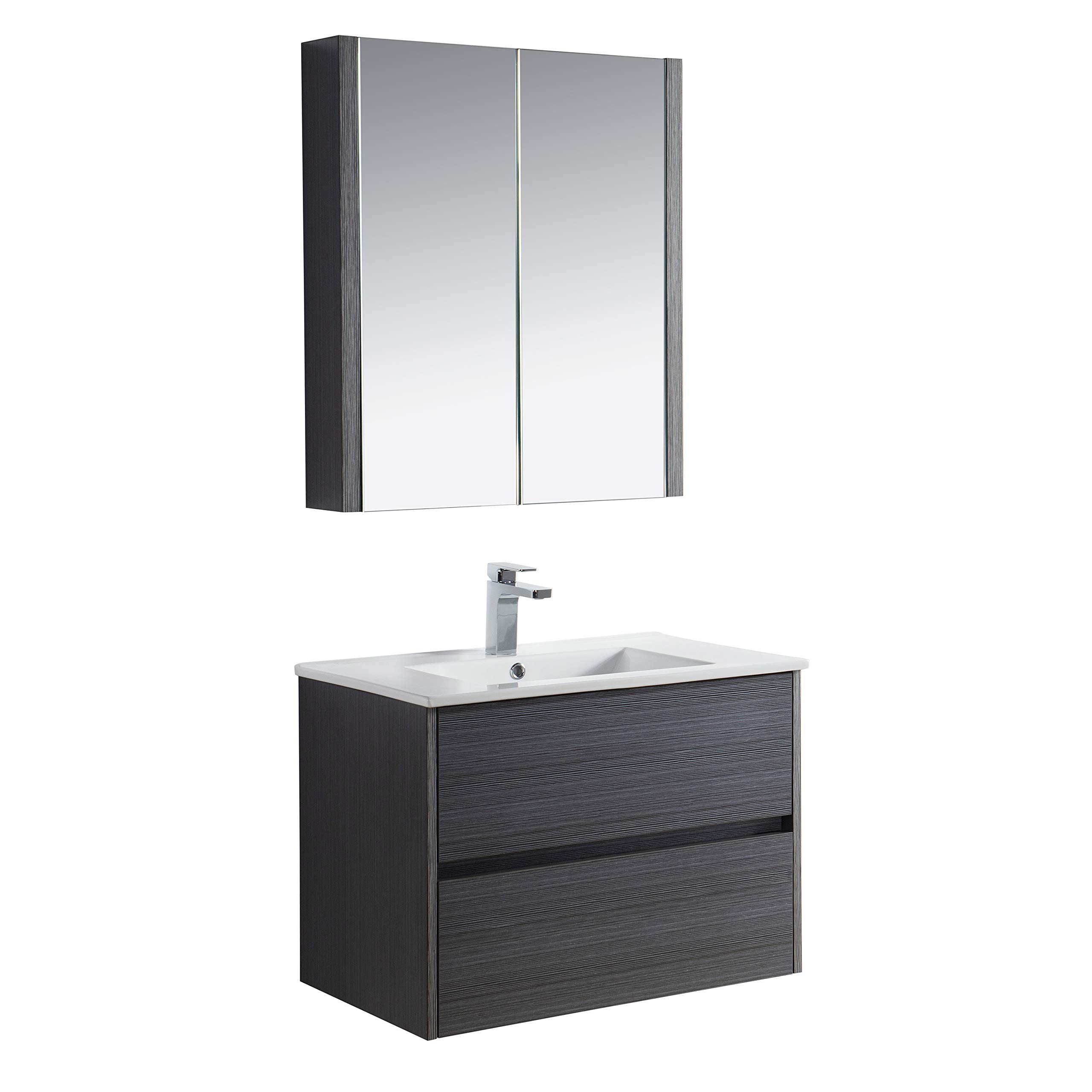 30 Inch Floating Bathroom Vanity with Sink & Mirror - Solid Wood Wall Mounted Vanity Cabinet in Silver Grey - Perfect for Small Bathrooms, Powder Rooms & Modern Home Decor (30