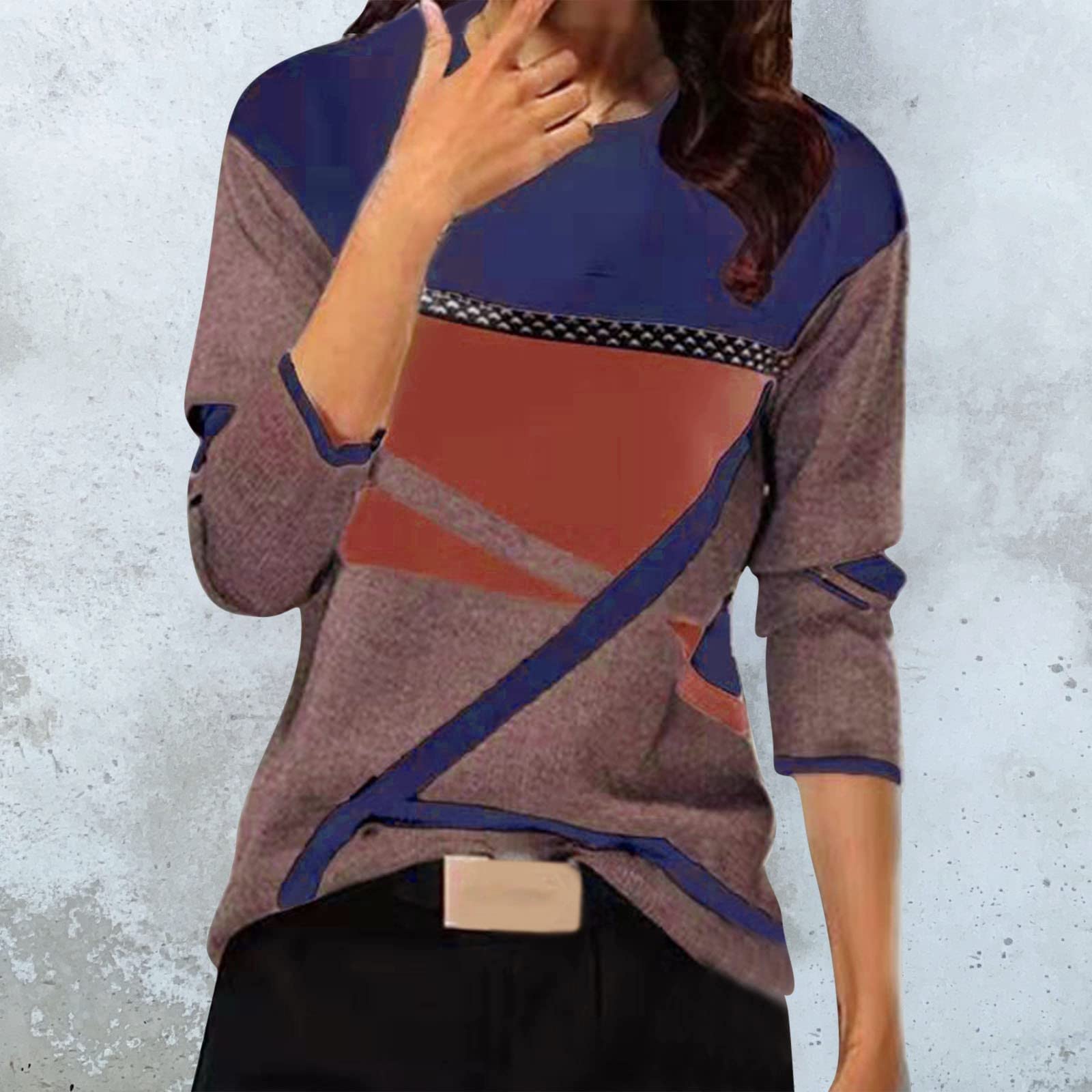 Women's Long Sleeve Color Block Crew Neck T-Shirt | Slim Fit Casual Pullover Top | Comfy Tunic Tee for Everyday Wear, Work & Outfits