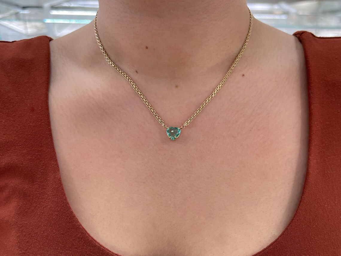 2.19 Carat Heart Cut Colombian Emerald Pendant Necklace - 18K Gold Plated Sterling Silver Jewelry for Women - Perfect Gift for Anniversary, Valentine's Day & Special Occasions