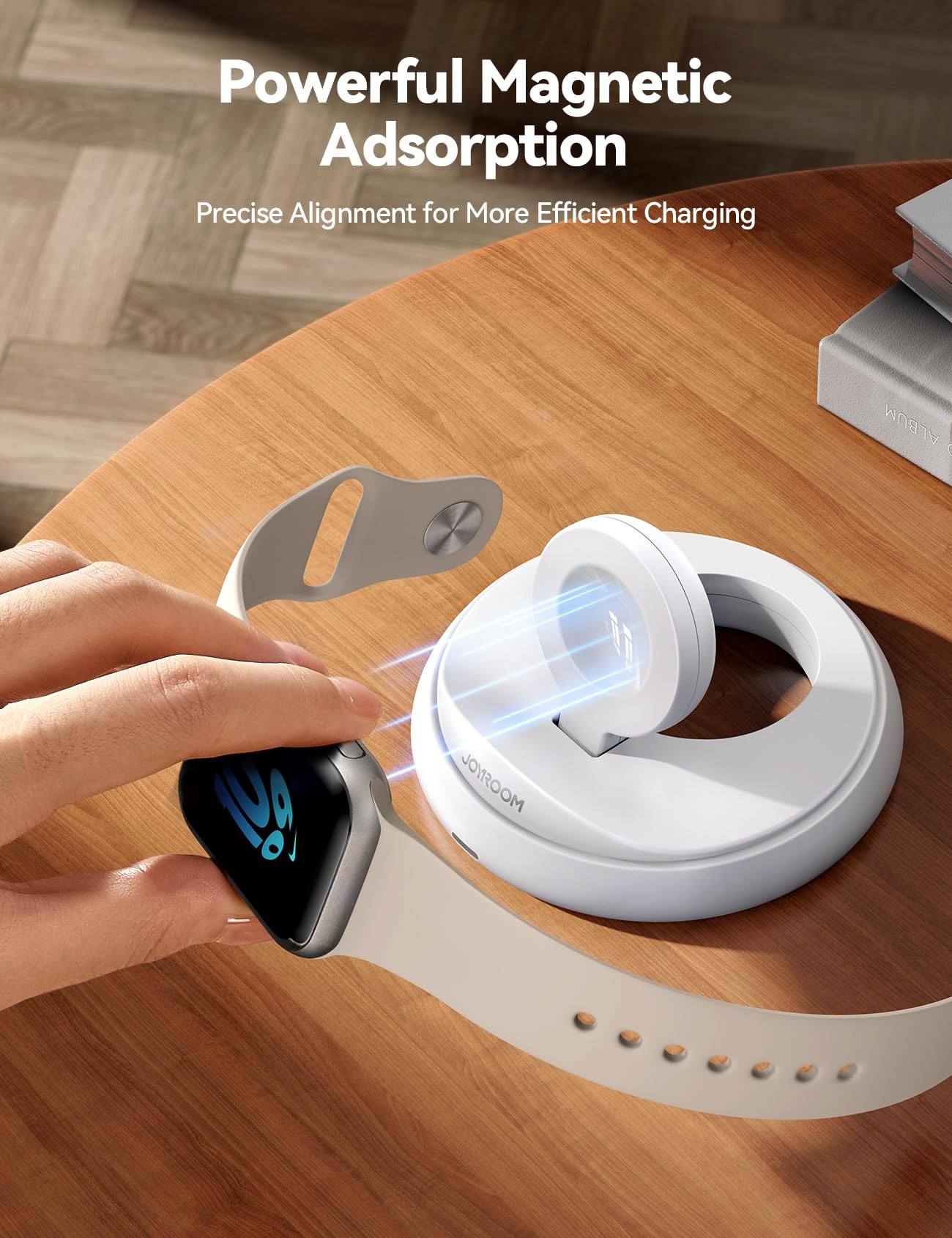 JOYROOM Magnetic Apple Watch Charger Stand - Portable & Foldable Fast Charging Dock for Apple Watch Series 10/9/8/7/6/5/SE/Ultra 2 with Nightstand Mode (White) | Perfect for Travel, Office & Bedside Charging