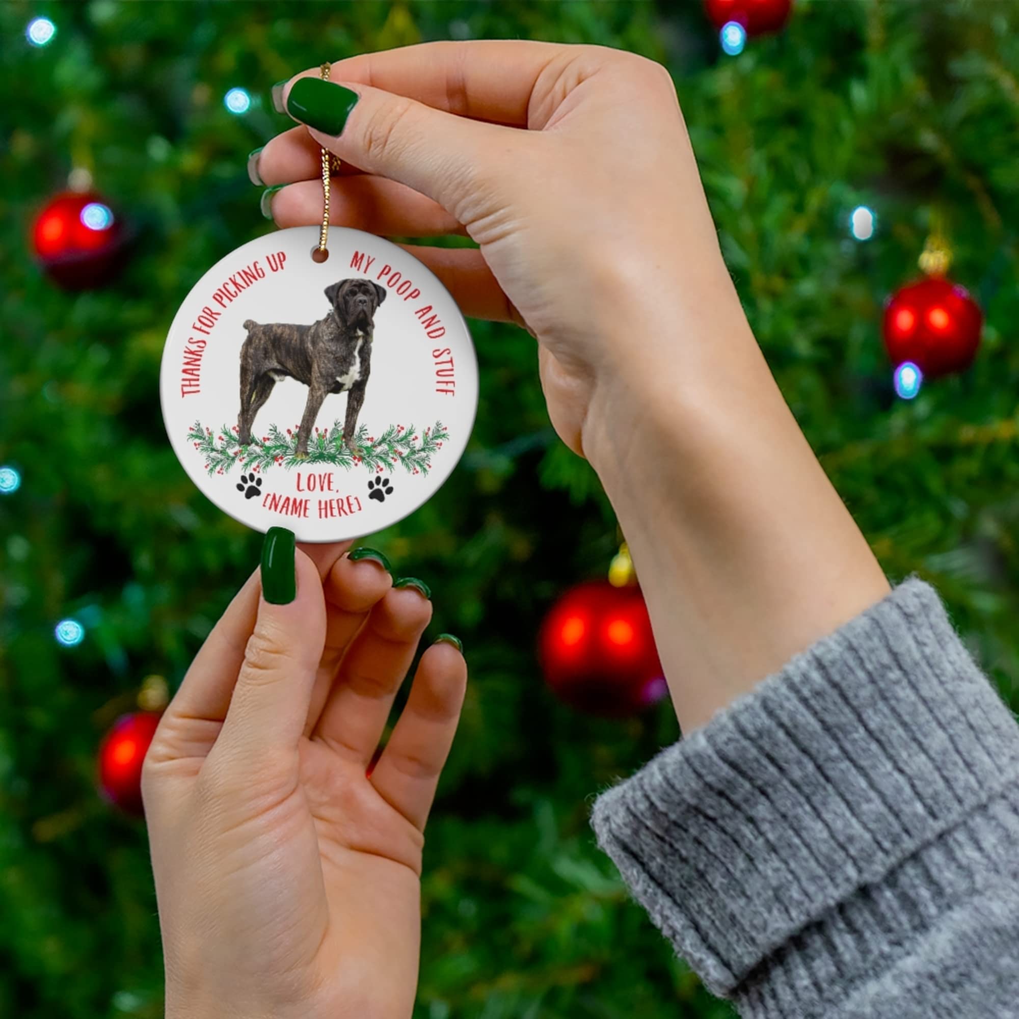 Brindle Cane Corso Dog Christmas Ornament 2024 - Ceramic Pet Lover Gift with 