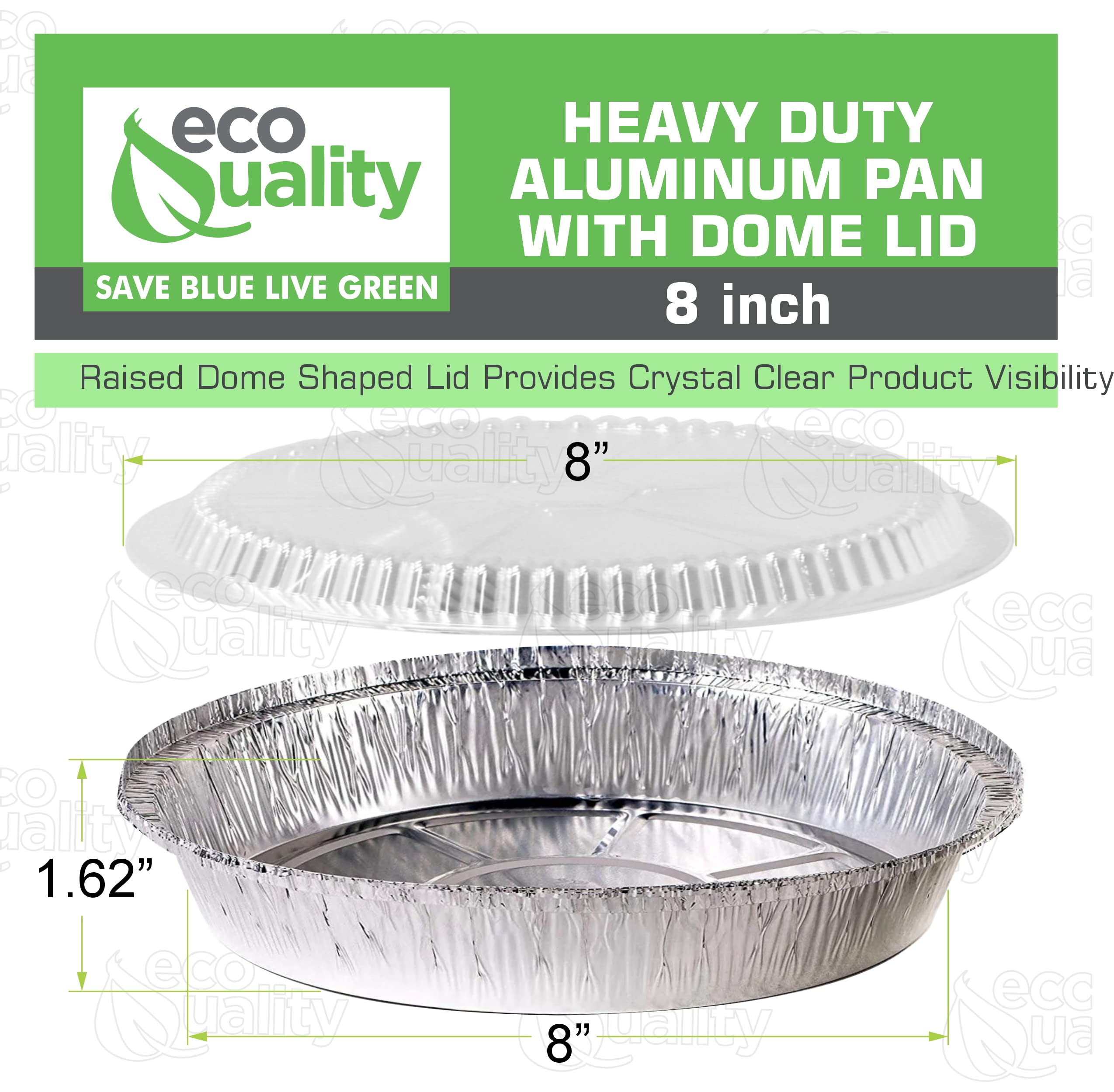 EcoQuality 8-Inch Disposable Aluminum Foil Pans with Plastic Lids - 400 Pack for Baking, Cooking, Catering, Restaurants & Parties | Perfect for Meal Prep, Leftovers, Takeout & Food Storage