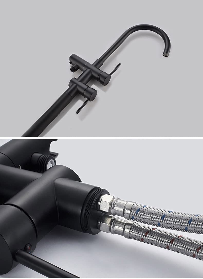 Matte Black Bathtub Faucet with Handheld Shower Mixer - Floor Mount Tub Filler & Shower Faucet for Modern Bathrooms | Perfect for Spa-Like Relaxation & Convenient Bathing