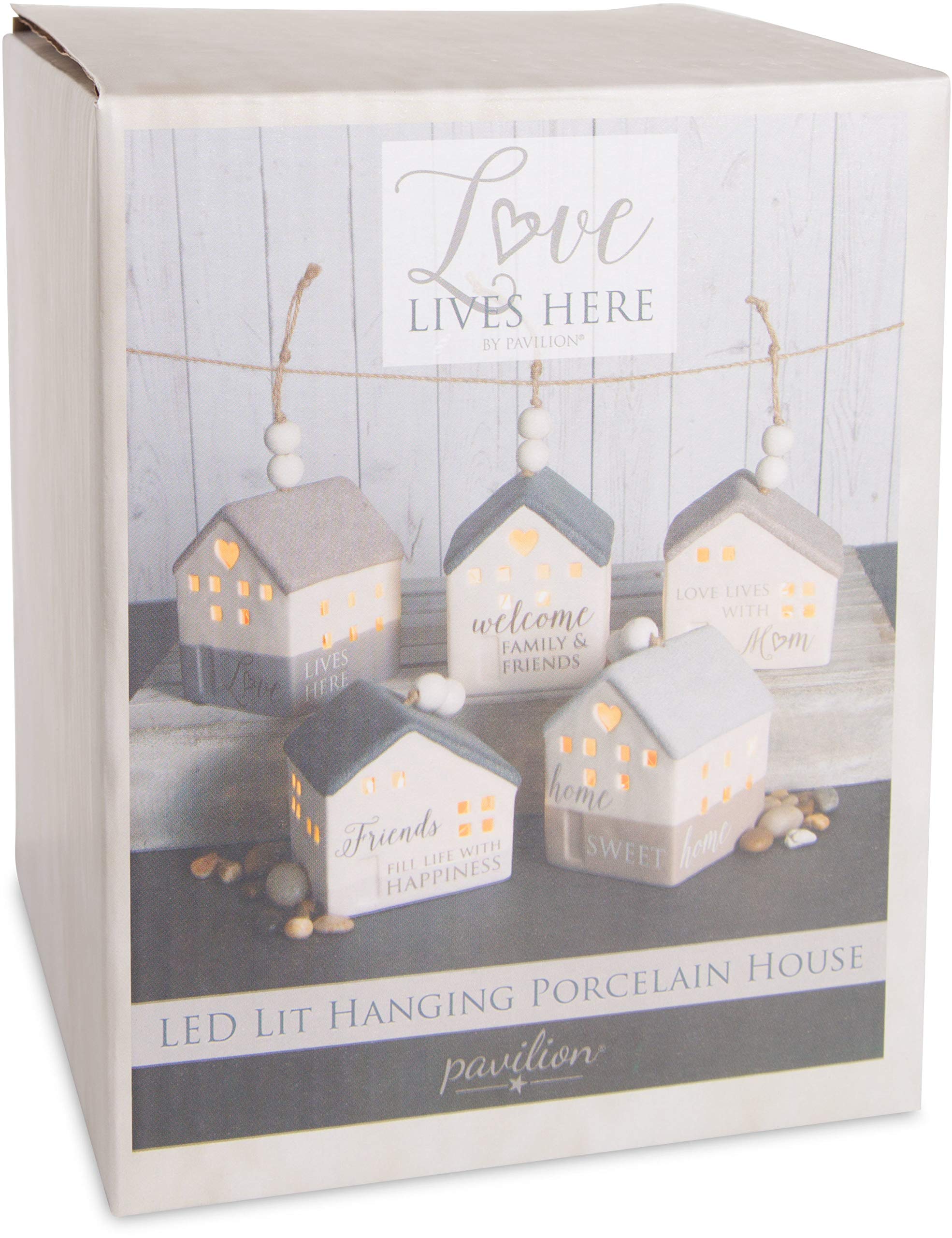 Pavilion Porcelain Hanging LED House Decor - Warm White Light for Bedroom, Living Room & Outdoor - Home Sweet Home Wall Art