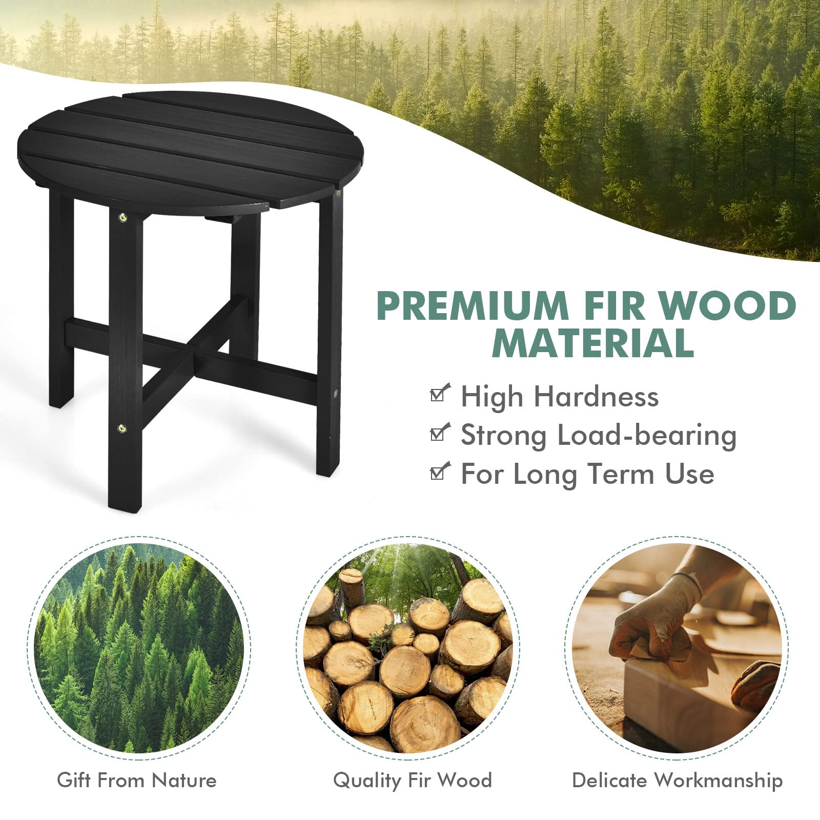 Tangkula 18 Inch Round Outdoor Side Table - Weather Resistant Adirondack End Table for Patio, Lawn, Garden, Balcony & Backyard - Perfect for Coffee, Drinks & Decor (Set of 2, Black)