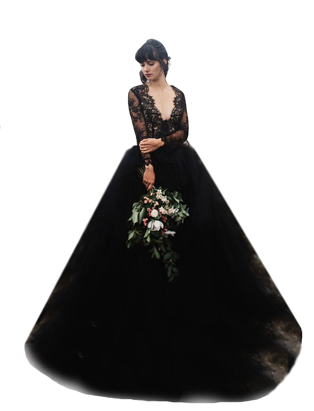 Elegant Mauwey Lace Appliques Wedding Dress - Chiffon V-Neck A-Line Bridal Gown with Train for Women | Perfect for Formal Weddings, Evening Parties & Special Occasions