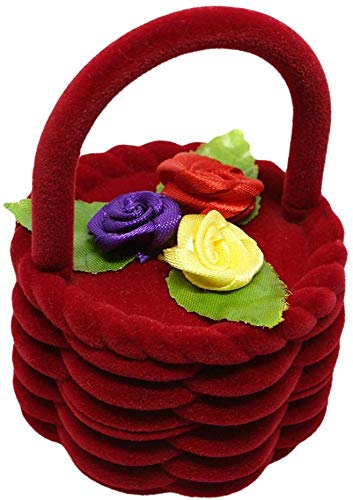 Flower Basket Design Ring Earring Jewelry Display Box - Elegant Jewelry Organizer for Rings & Earrings | Perfect for Valentine's Day Gifts, Wedding Jewelry Storage & Christmas Presents | Decorative Red Ring Box for Bridal Shower, Anniversary & Special Occasions