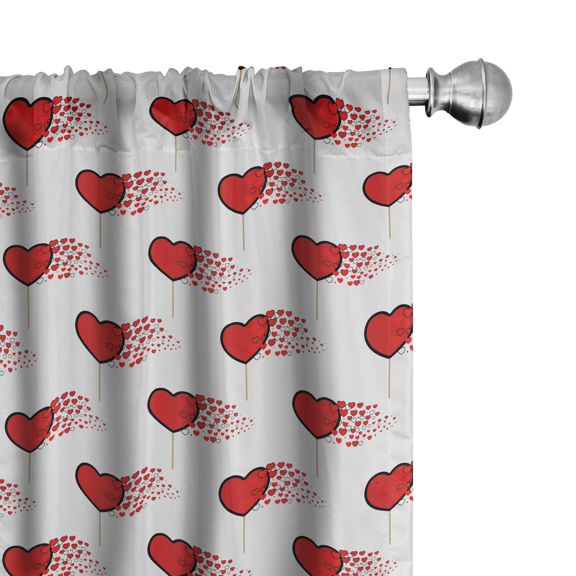 Ambesonne Valentine's Day Window Curtains - Abstract Hearts Lollipops Romantic Design, Lightweight 2-Panel Set with Rod Pocket, 28
